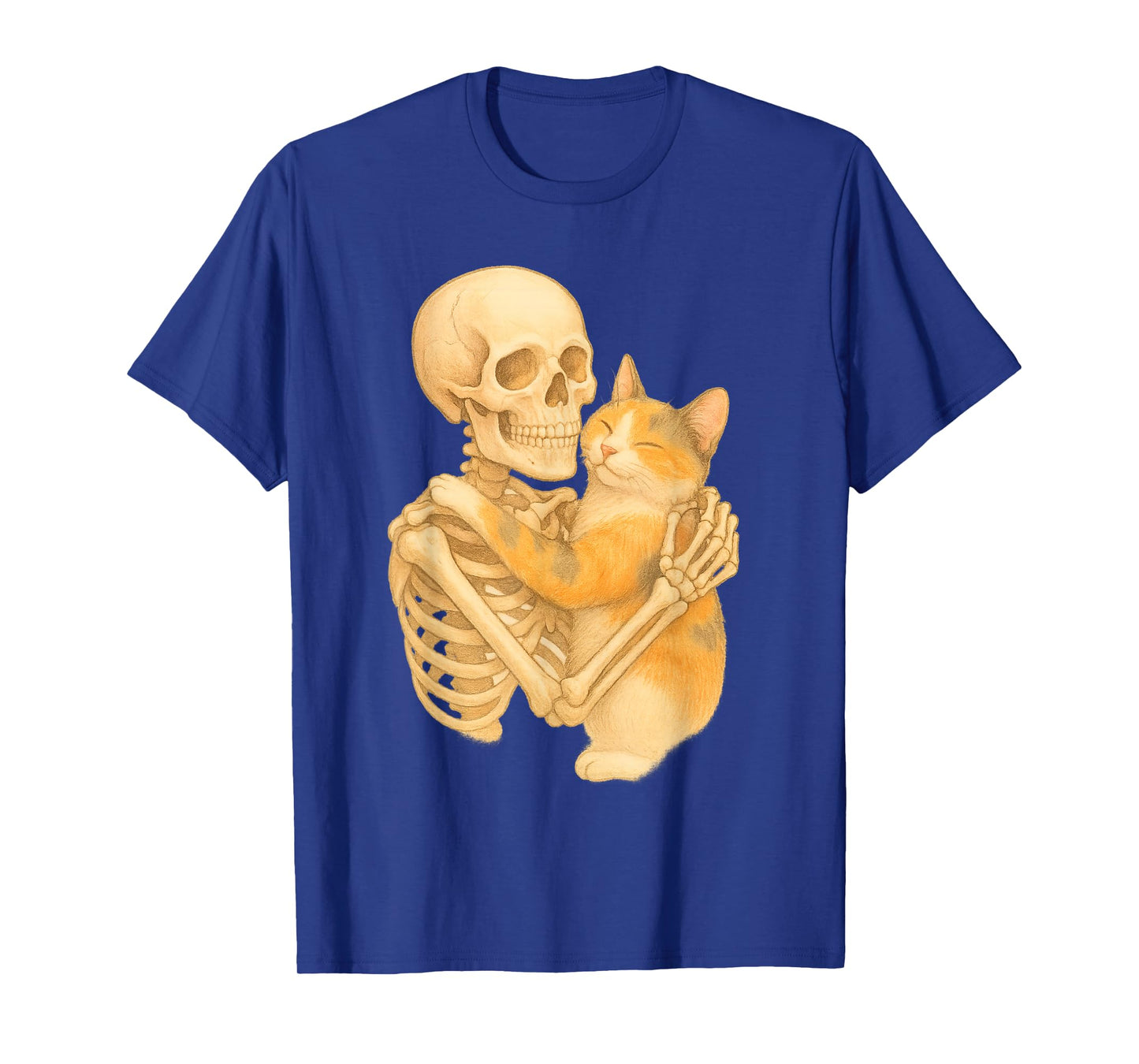 Skeleton Hugging Cat Halloween Scary Costume Men Women Kids T-Shirt
