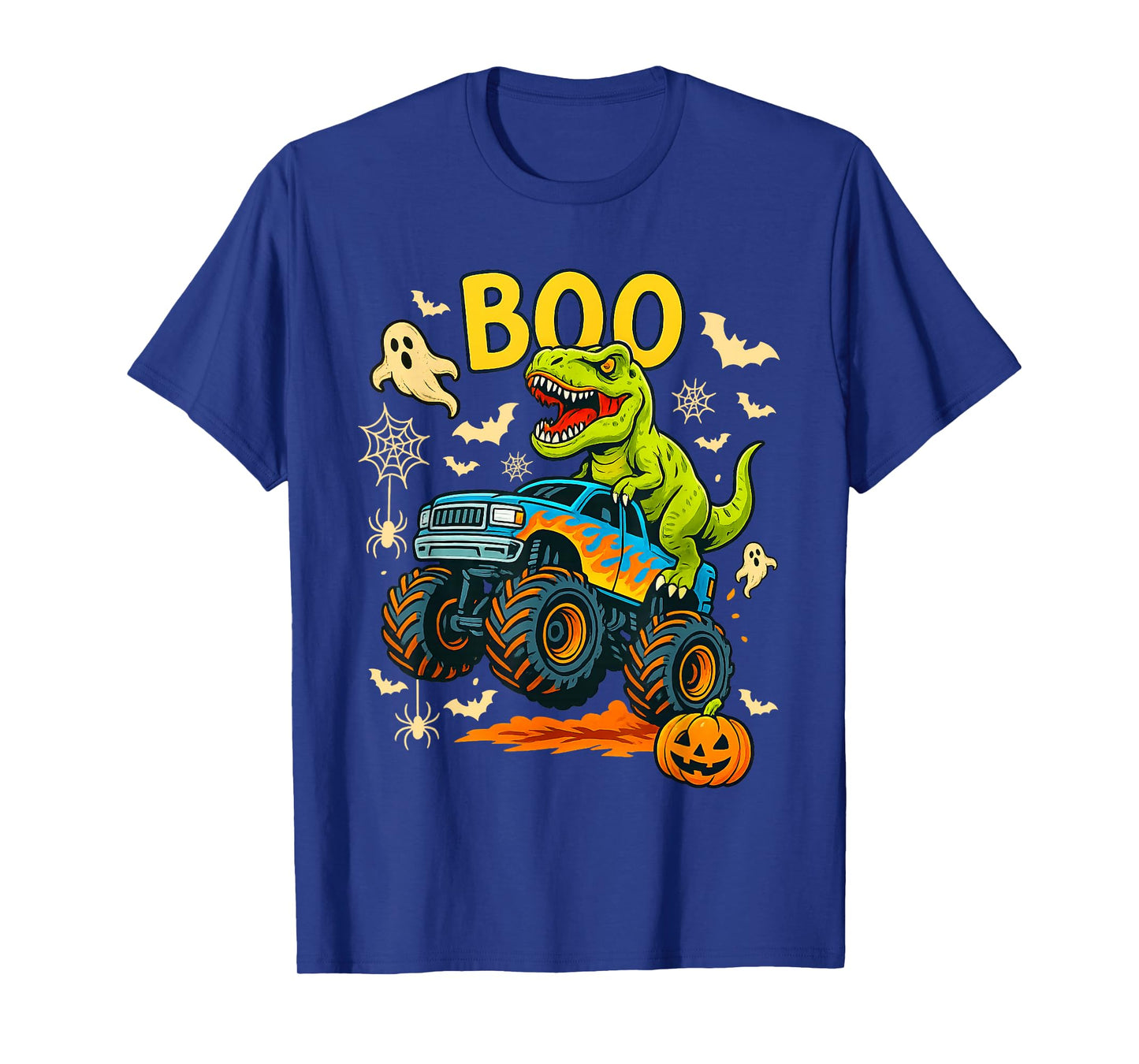 Dinosaur T Rex Monster Truck Car Boo Halloween Pumpkin T-Shirt