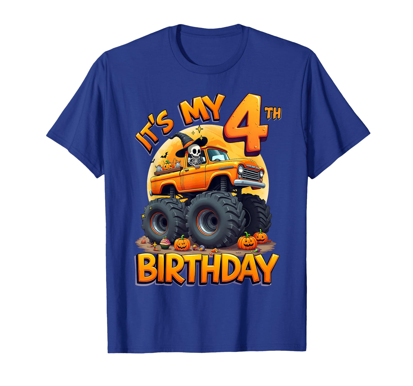 Kids It's My 4th Birthday Boy Halloween Monster Truck T-Shirt