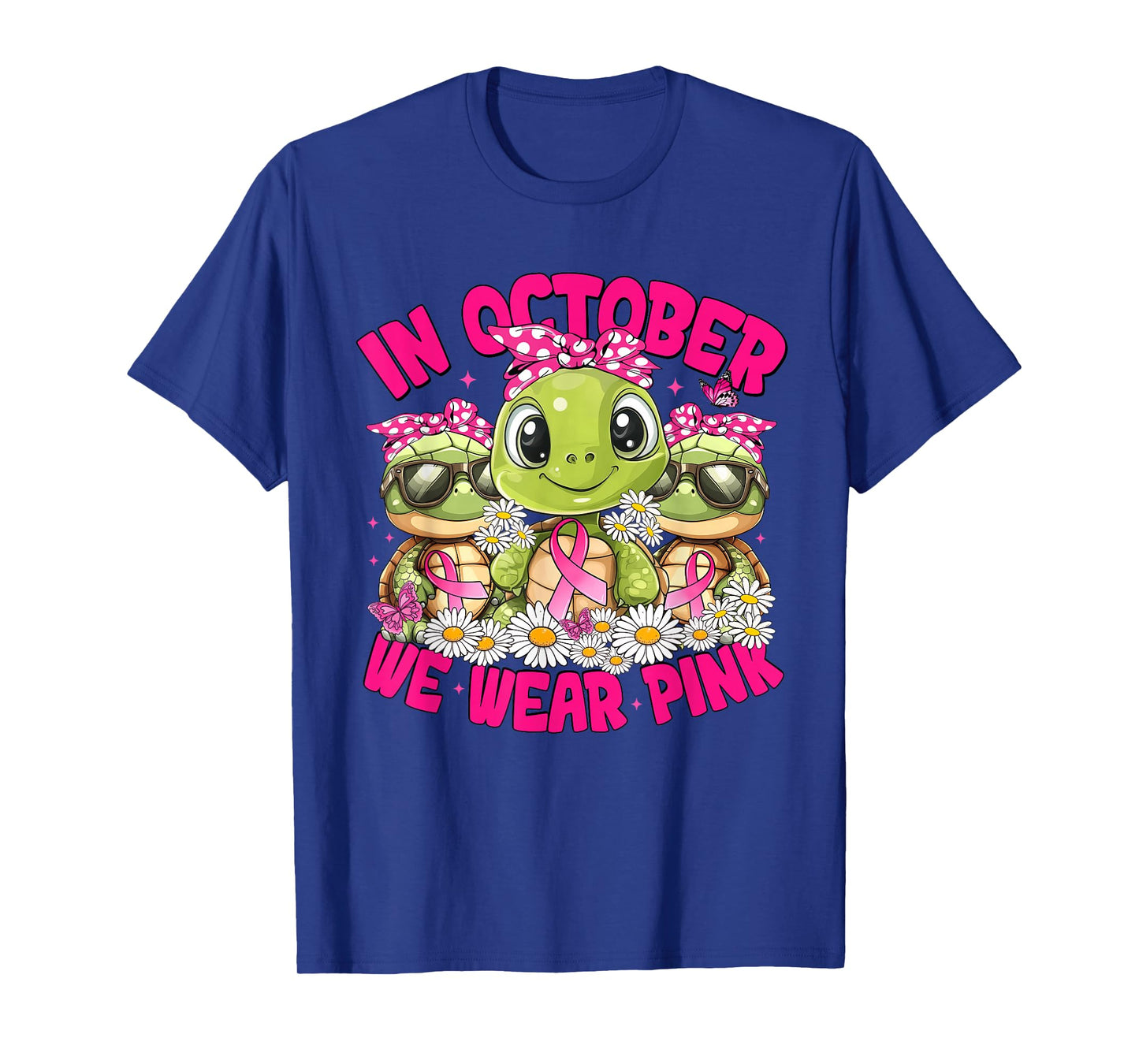 in October We Wear Pink Breast Cancer Awareness Turtle T-Shirt