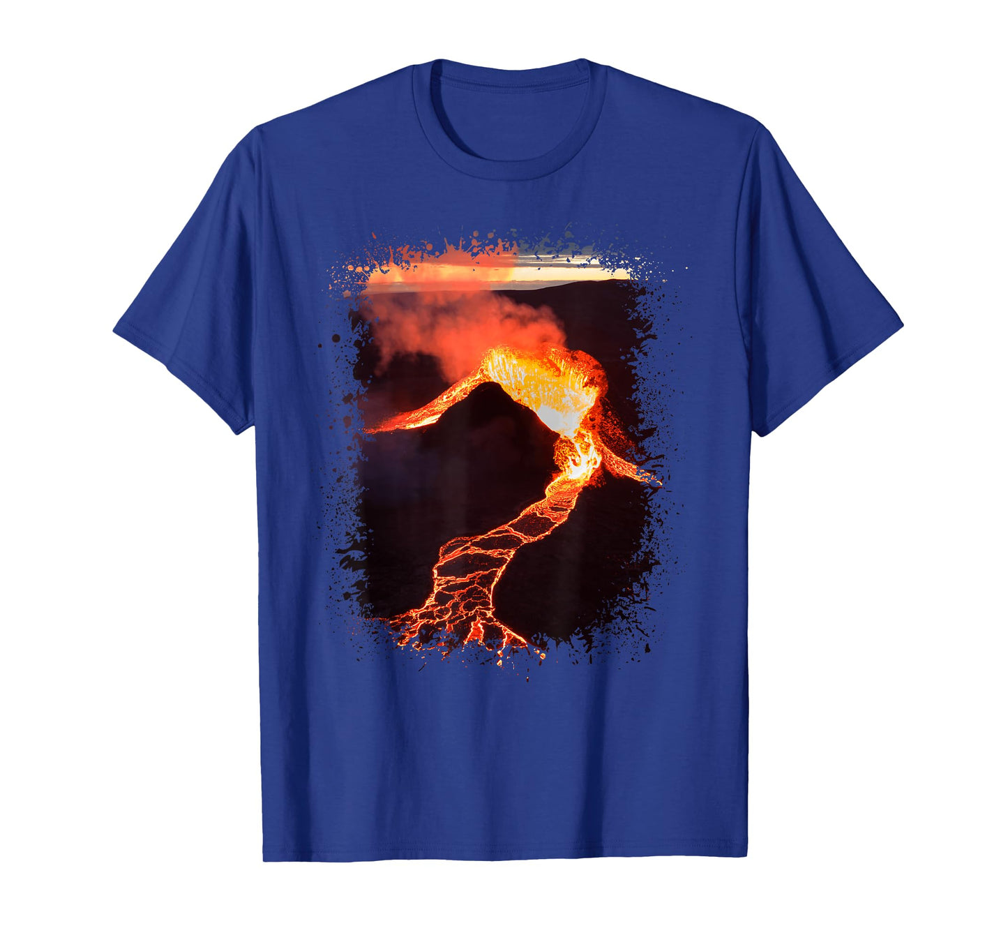 Volcano In Iceland With Lava Flow Photo Splatter Art Design T-Shirt