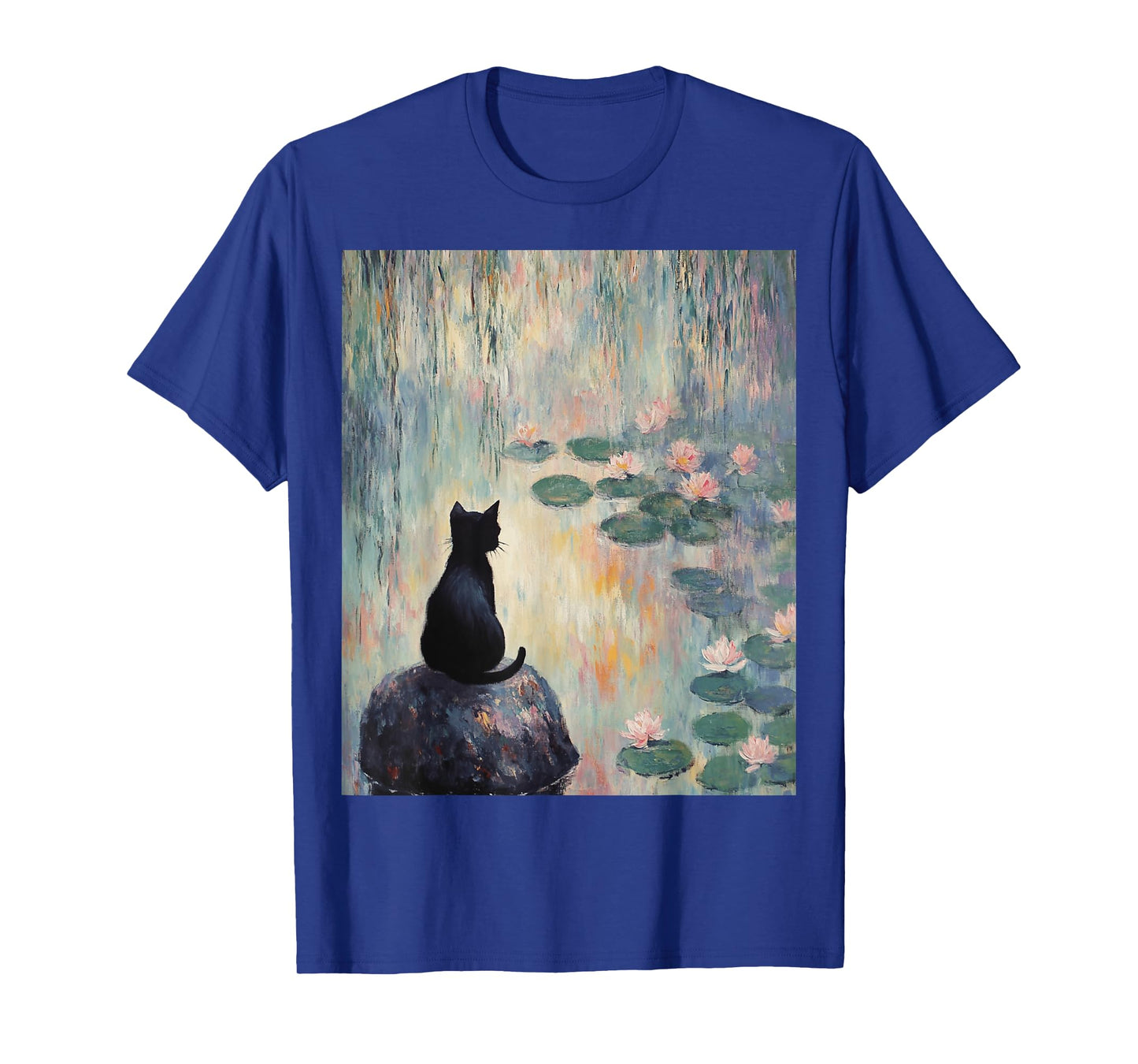 Monet Black Cat Water Lilies Art Cat Lover Men Women T-Shirt