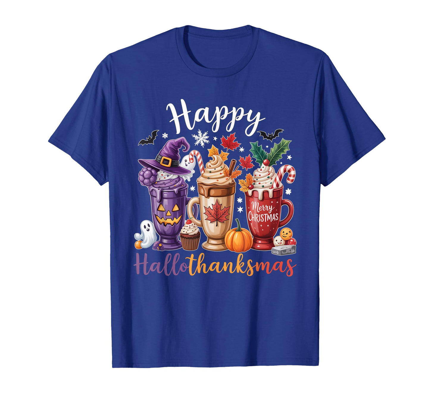 Happy Hallothanksmas Coffee Lover Halloween Merry Christmas T-Shirt
