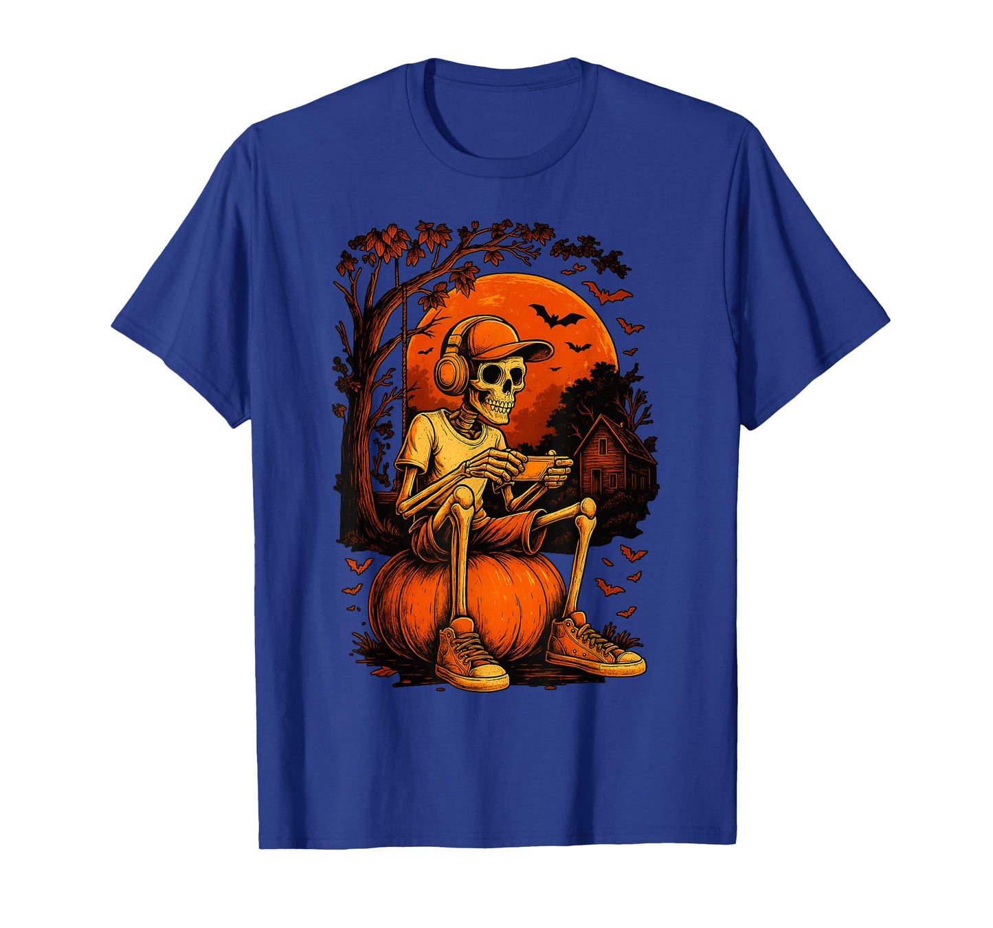 HUGvyn Halloween Skeleton Gamer Pumpkin Controller Kids Boys T-Shirt