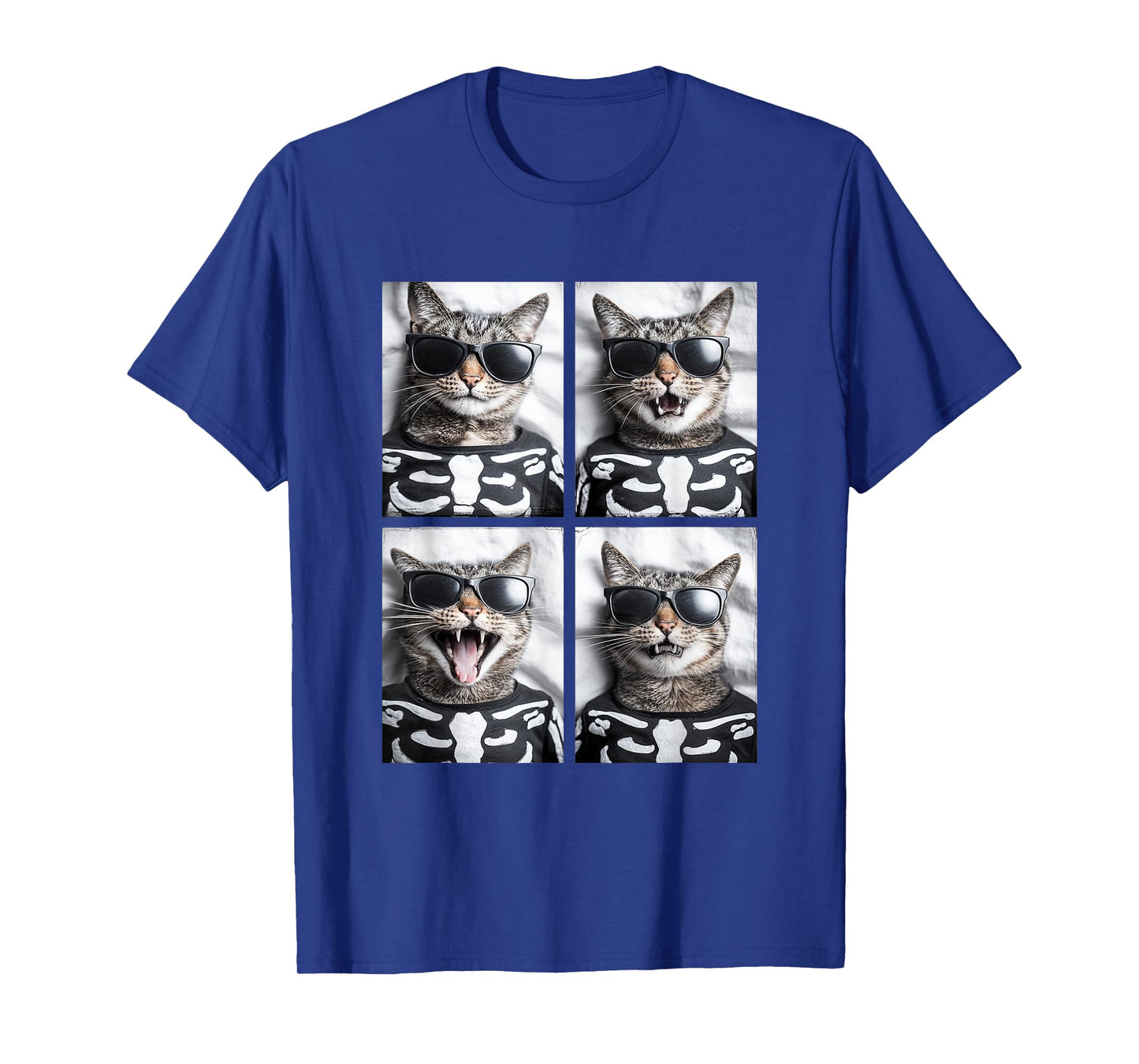 Tabby Cats with Sunglasses Skeleton Costume Funny Halloween T-Shirt