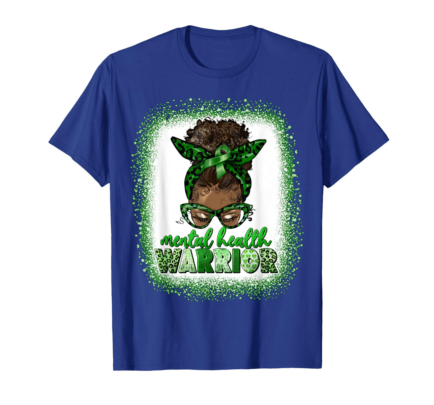 Mental Health Warrior Afro Messy Bun Leopard Black Women T-Shirt