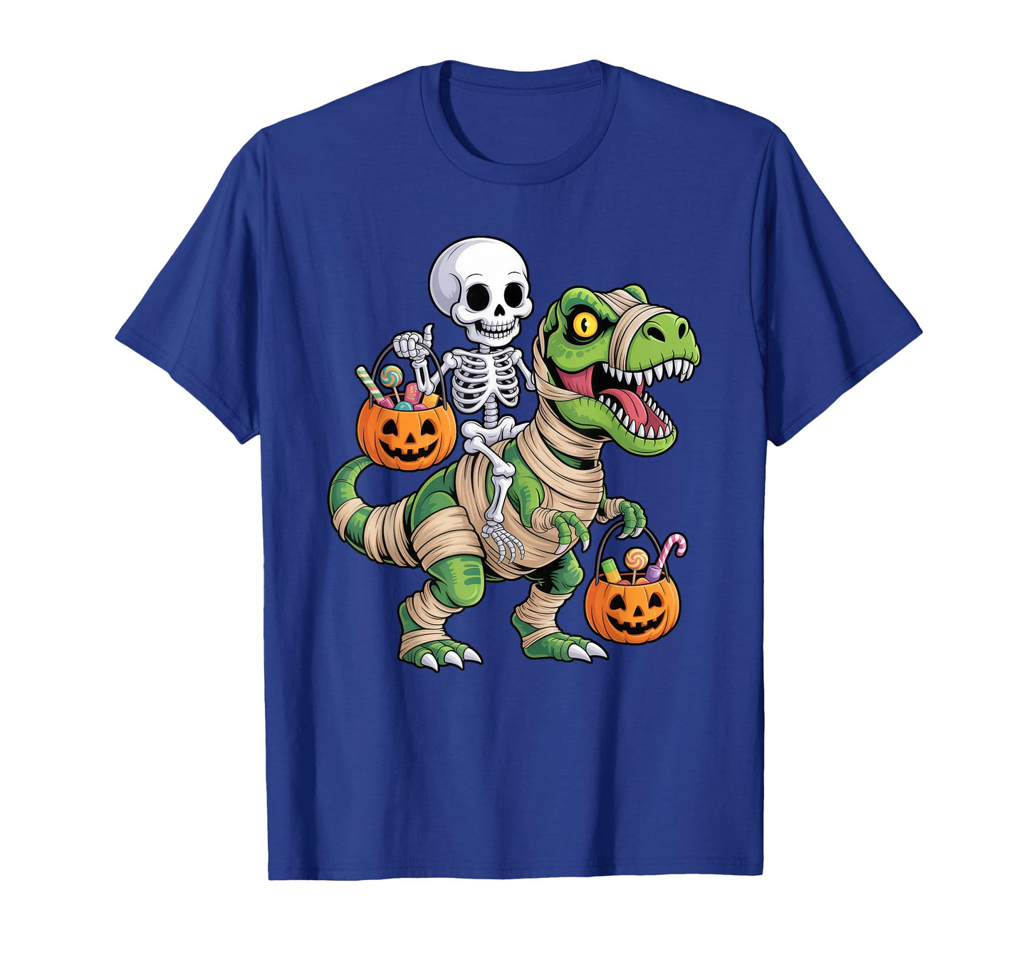 Skeleton Riding Mummy Dinosaur T rex Kids Boys Men Halloween T-Shirt