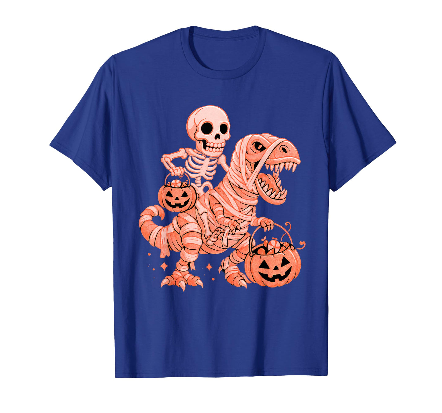 Skeleton Riding Dinosaur T Rex Scary Night Pumpkin Halloween T-Shirt