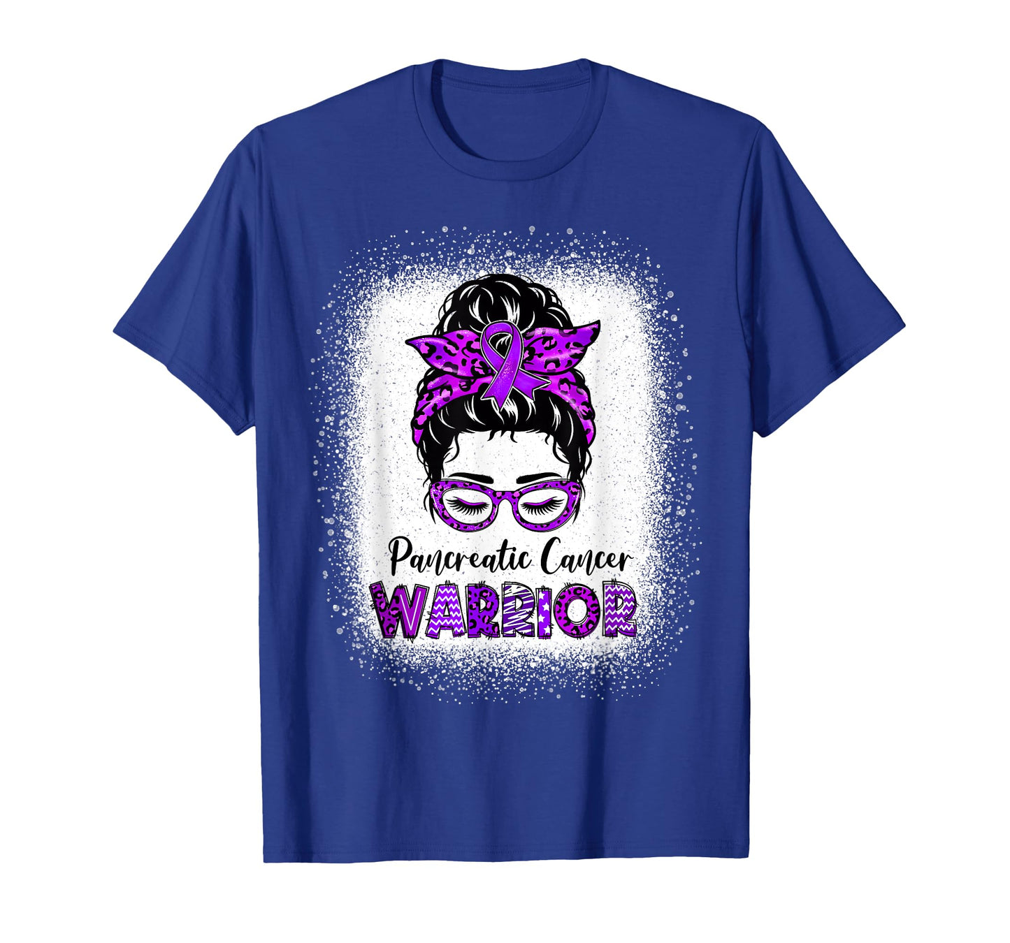 Pancreatic Cancer Awareness Messy Bun Purple Ribbon Womens T-Shirt