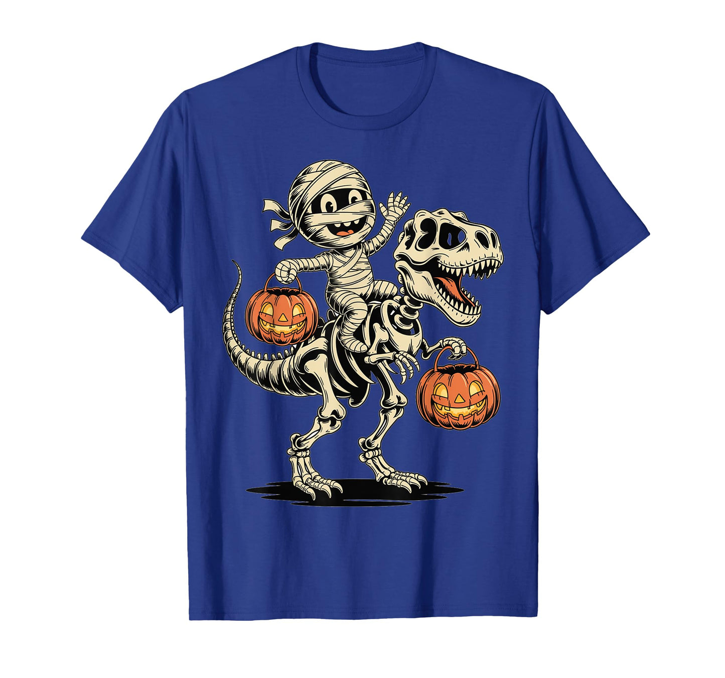 Mummy Skeleton Riding Dinosaur T Rex Kids Boys Men Halloween T-Shirt