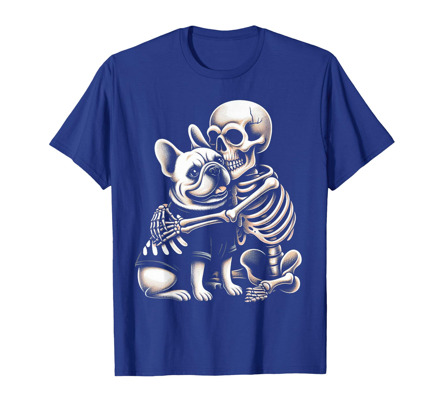 Skeleton Hugging French Bulldog Halloween Lover Mom Dad T-Shirt