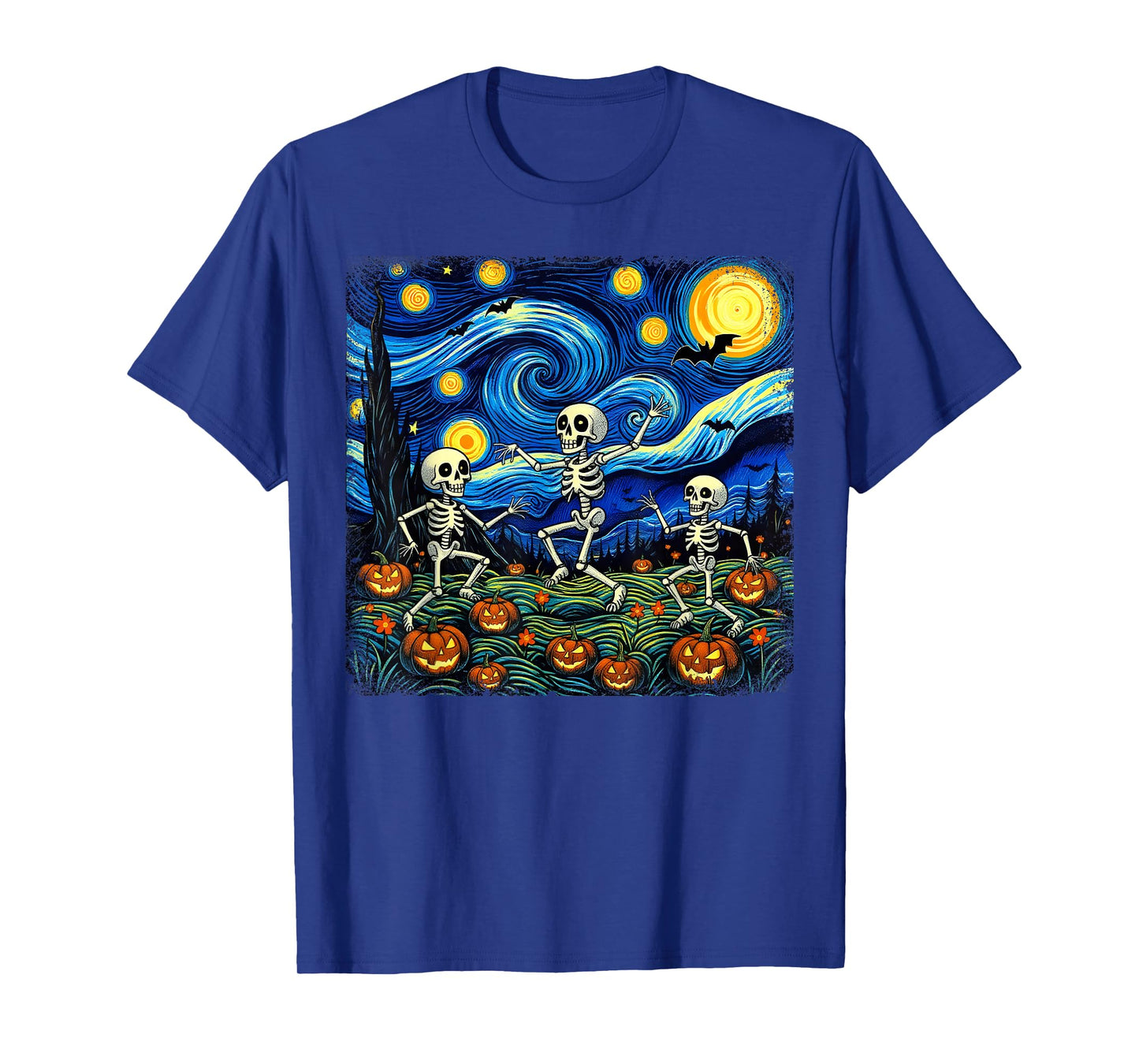 Skeleton Starry Night Van Gogh Dancing Skeletons Halloween T-Shirt