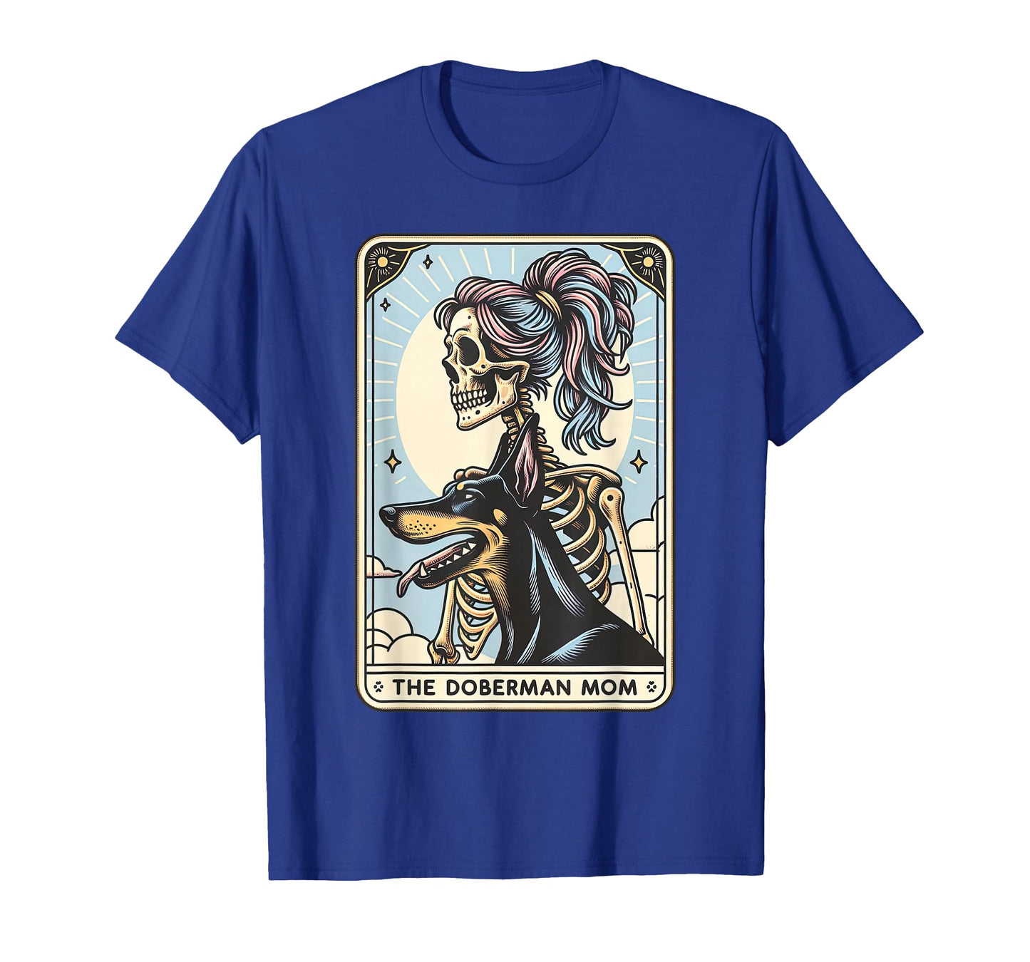 Doberman Mom Tarot Card Skeleton Dog Mama Halloween Witchy T-Shirt