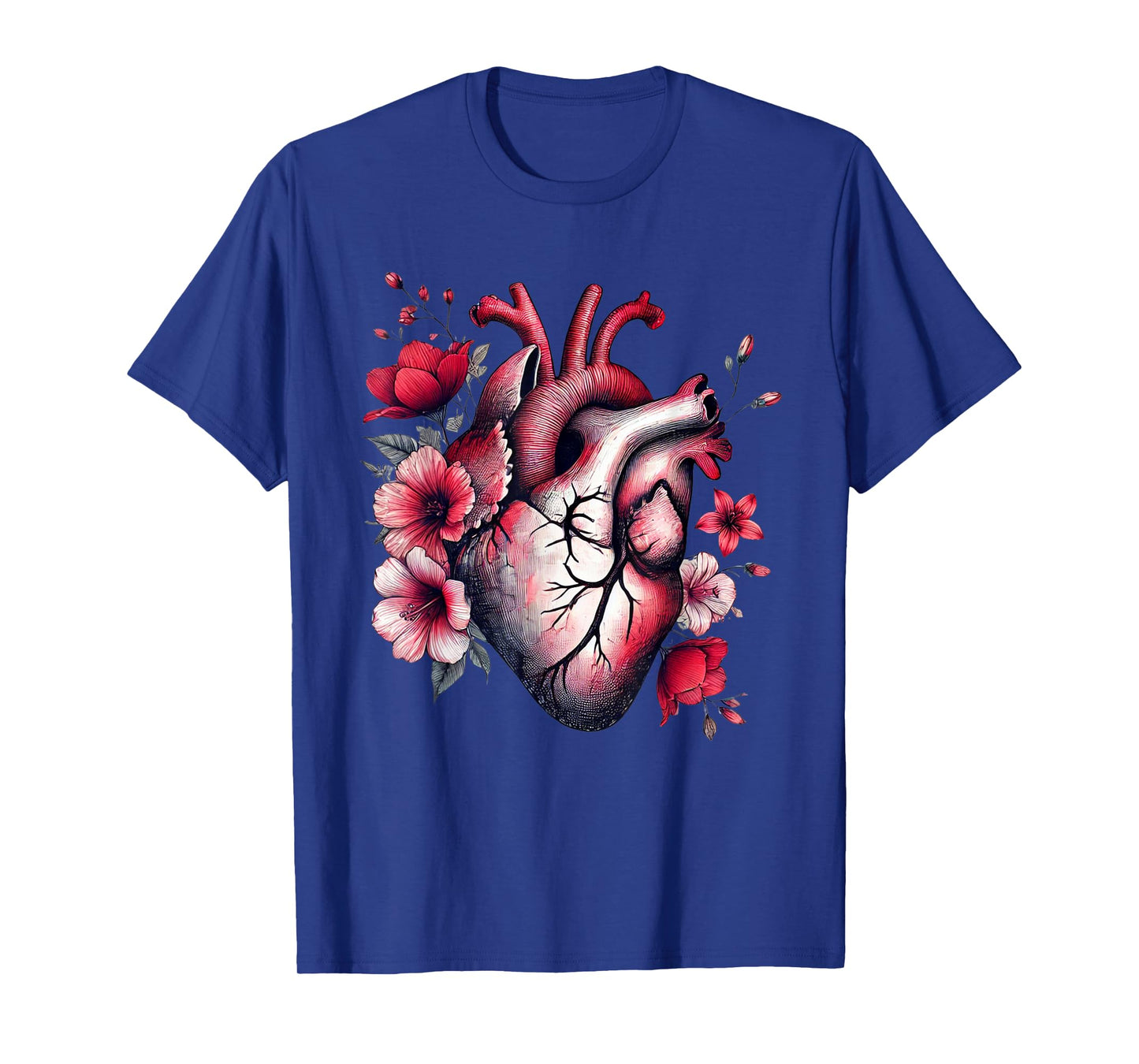 Cardiology Nurse Cardiac RN Anatomical Heart With Flowers T-Shirt