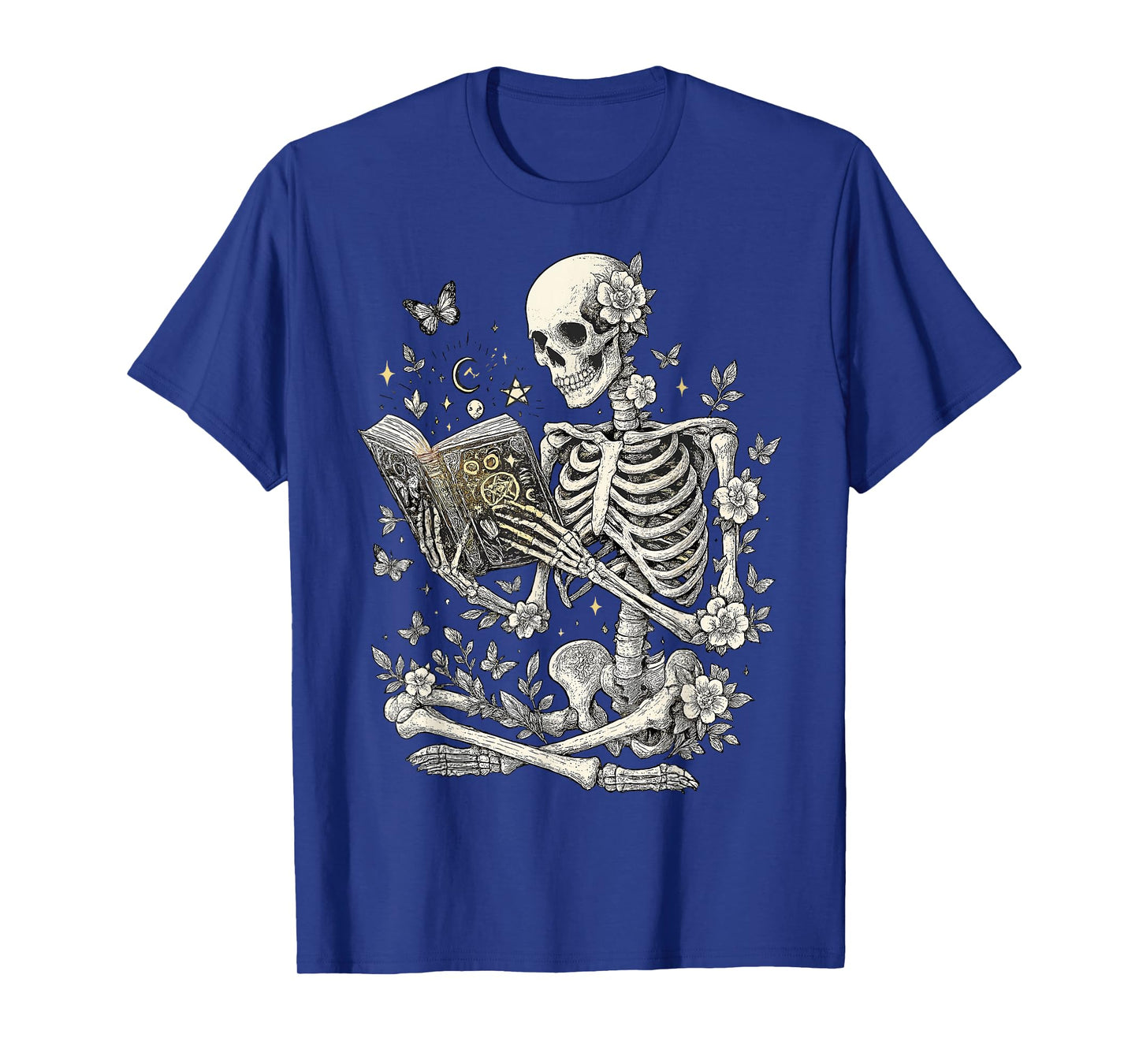 Skeleton Book Floral Skull Halloween Teacher Shirt T-Shirt