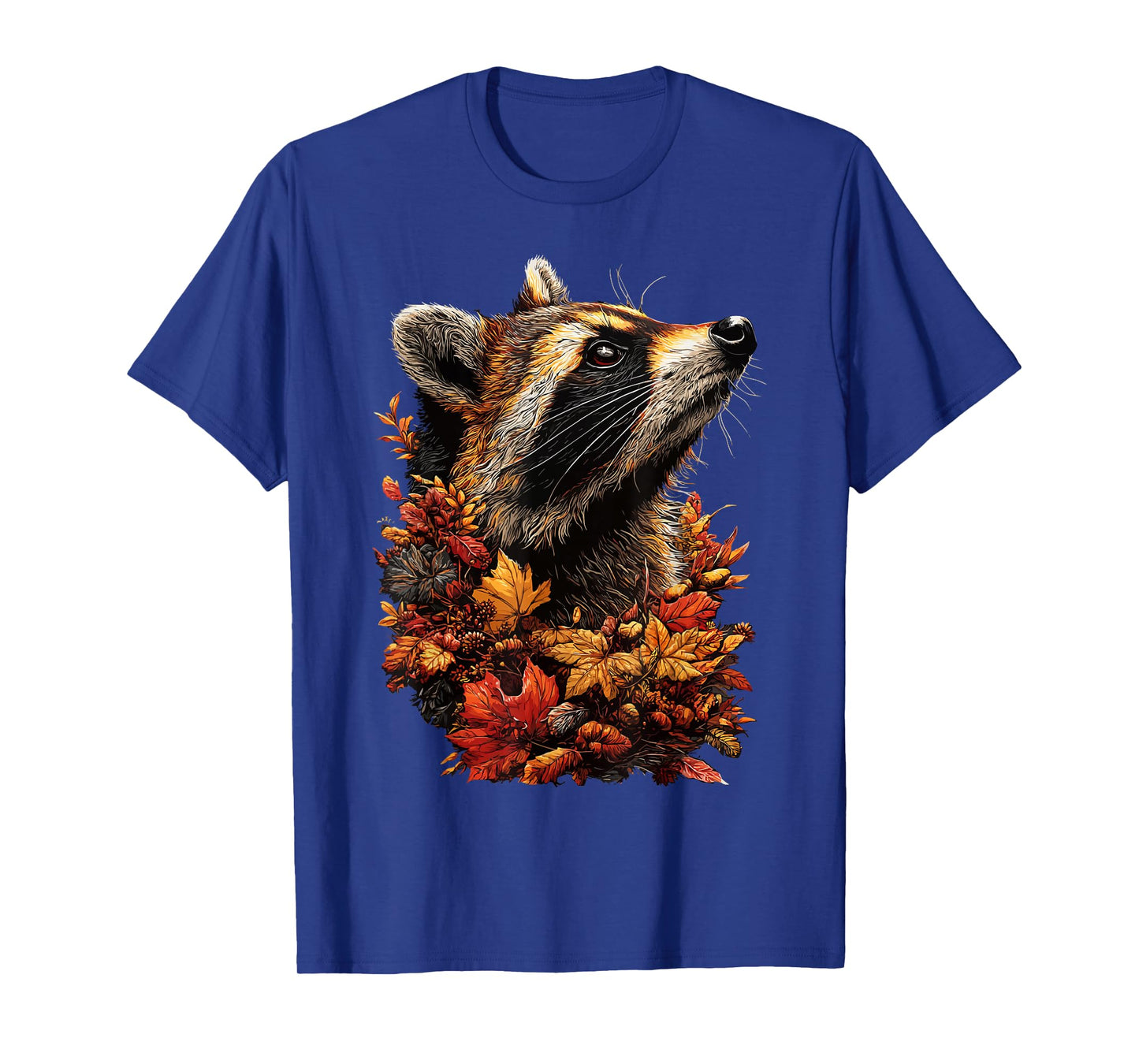 Cute Raccoon with Autumn Leaves Fall Flowers Forest Animal T-Shirt