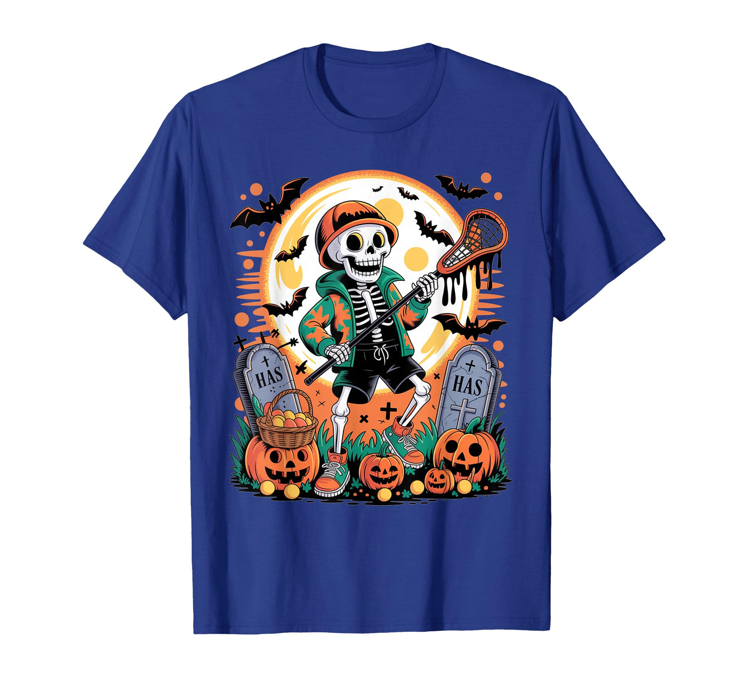Funny Halloween Skeleton Pumpkin Lacrosse Spooky Halloween T-Shirt