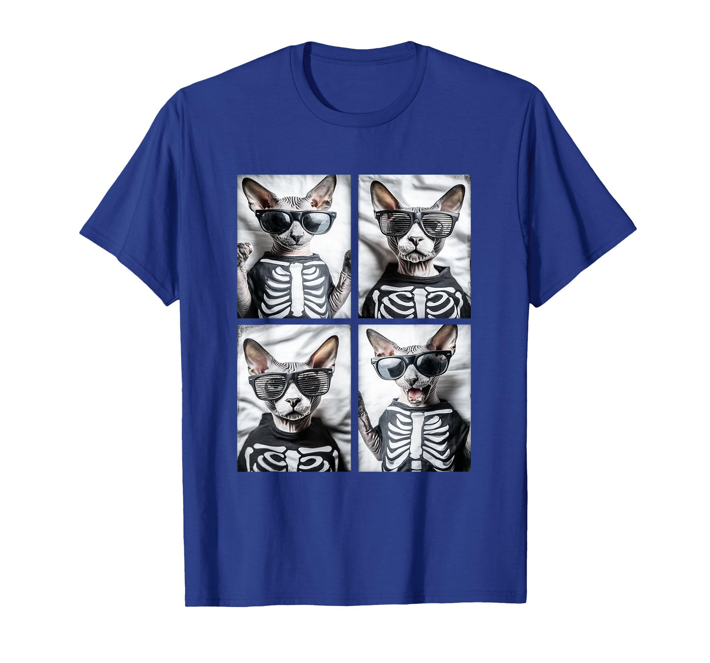 Sphynx Cats with Sunglasses Skeleton Costume Funny Halloween T-Shirt