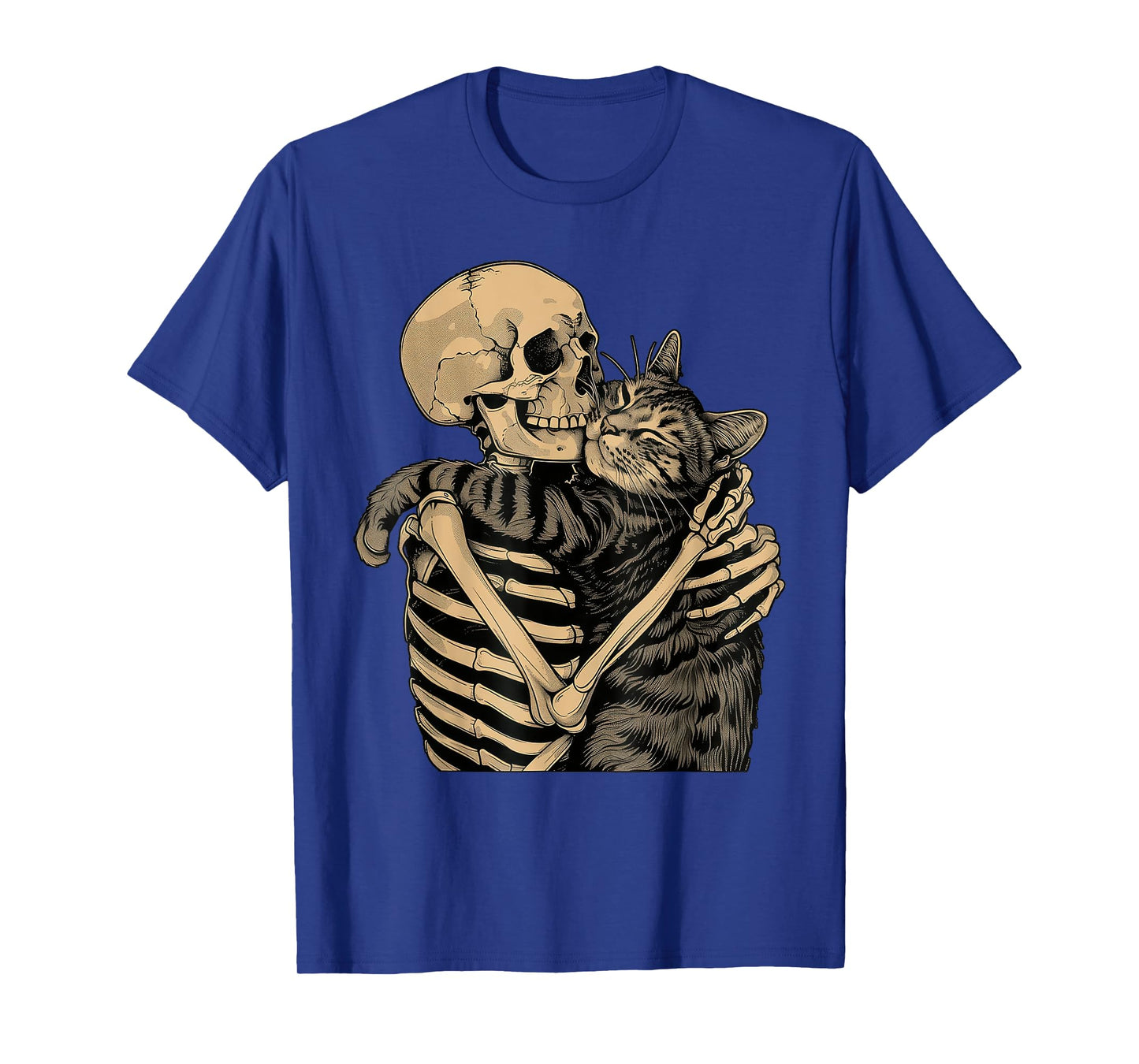 Skeleton Hugging Cat Halloween Cat Lover Cat Mom Dad T-Shirt