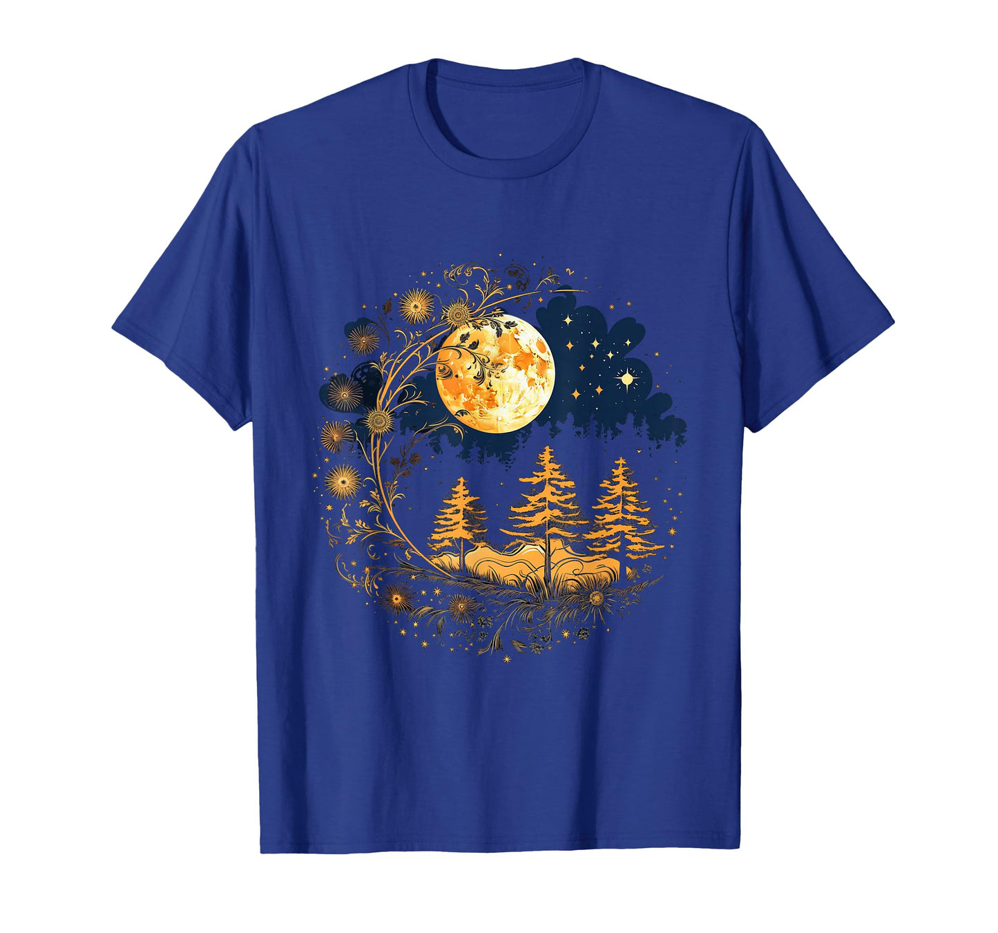 Mystical Sun and Moon with Woman Mystical Flowers Aesthetic T-Shirt