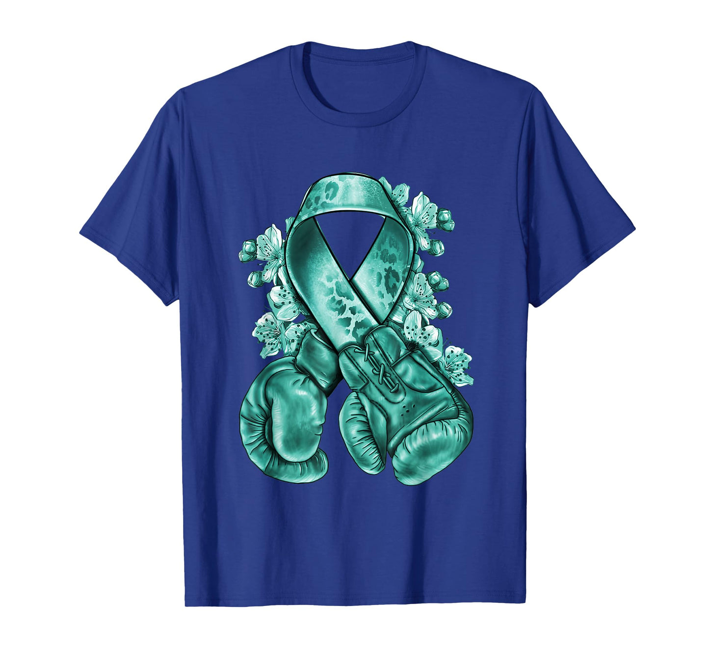Ovarian Cancer teal ribbon with boxing gloves Awareness T-Shirt
