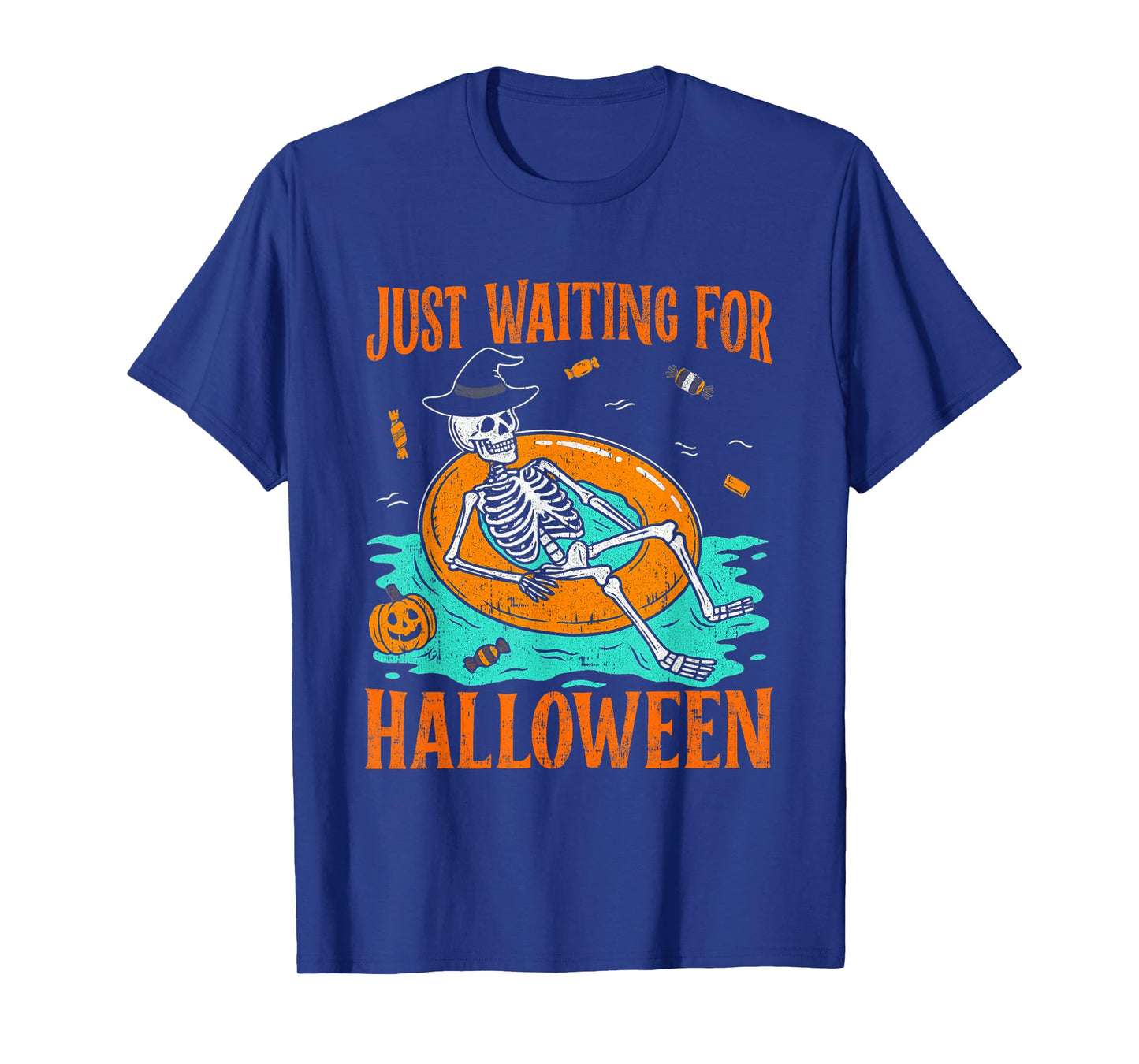 Funny Spooky Summer Skeleton Just Waiting for Halloween T-Shirt