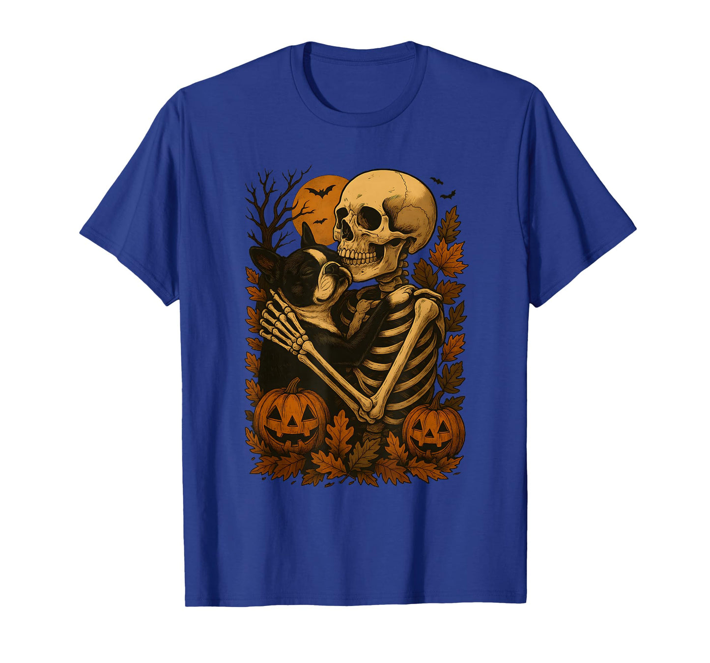 Skeleton Hugging Boston Terrier T-Shirt