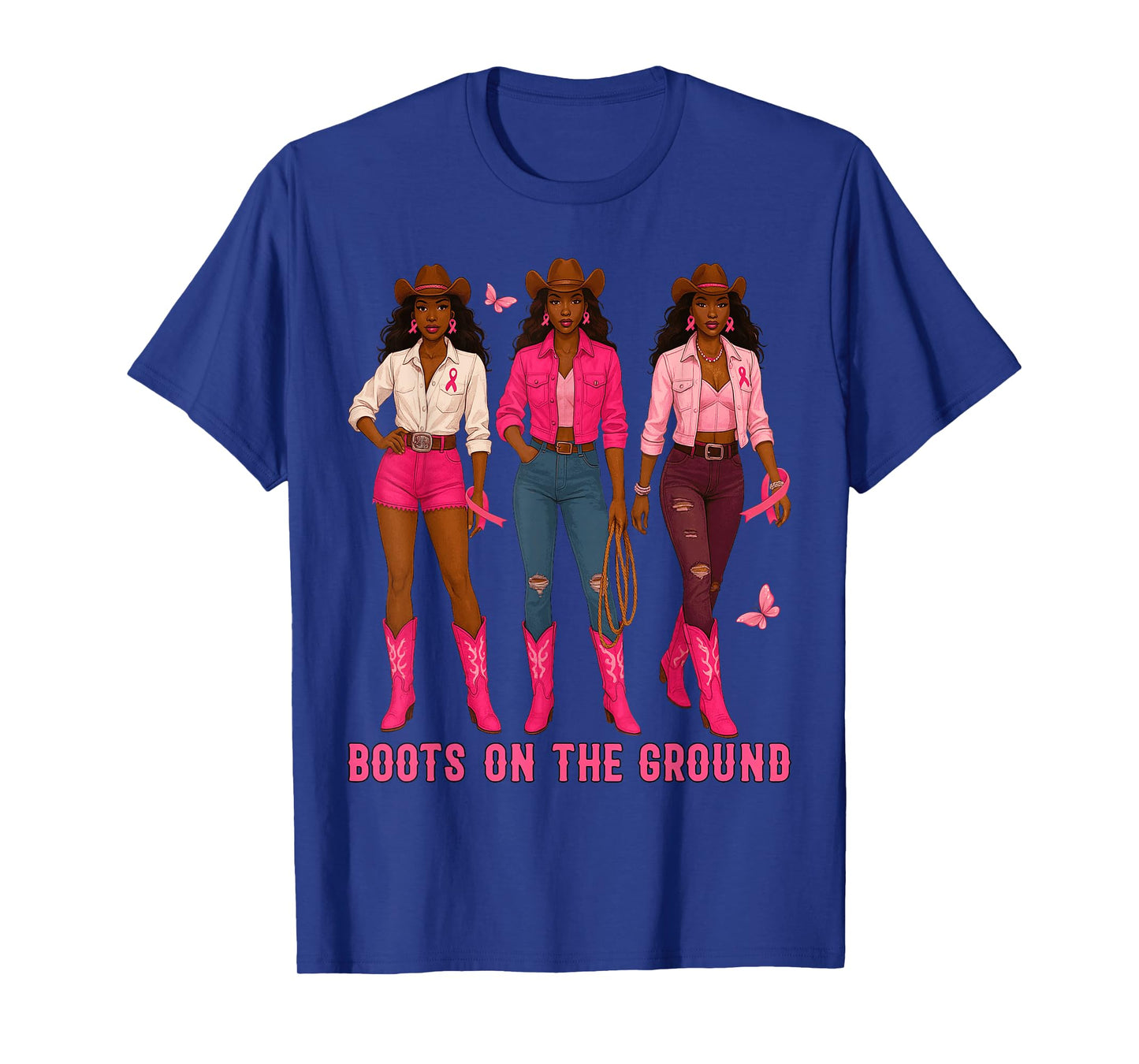 Boots On The Ground Pink Cowgirl Breast Cancer Western T-Shirt