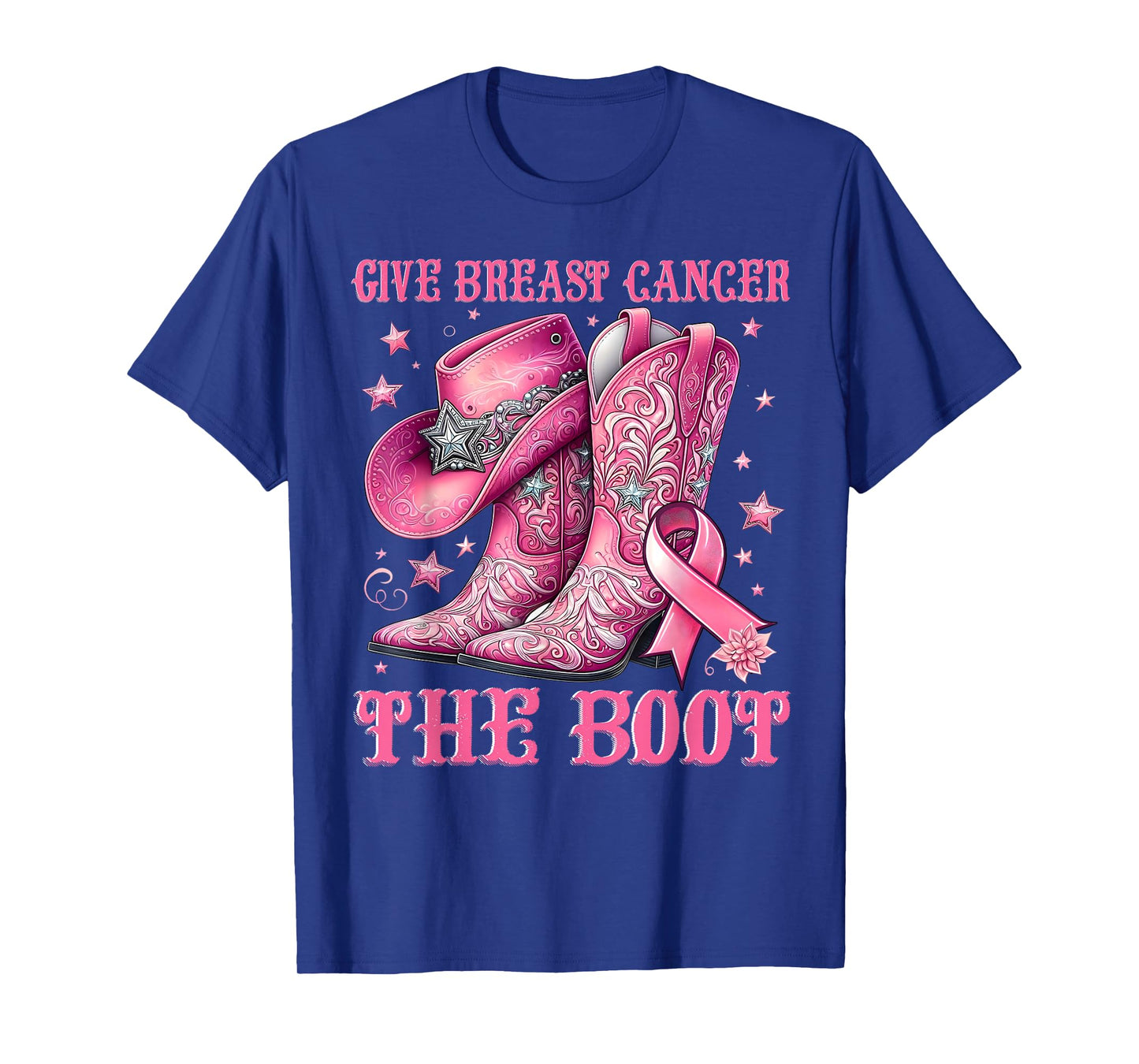 Give Breast Cancer The Boot Cowgirl Western Pink Ribbon T-Shirt