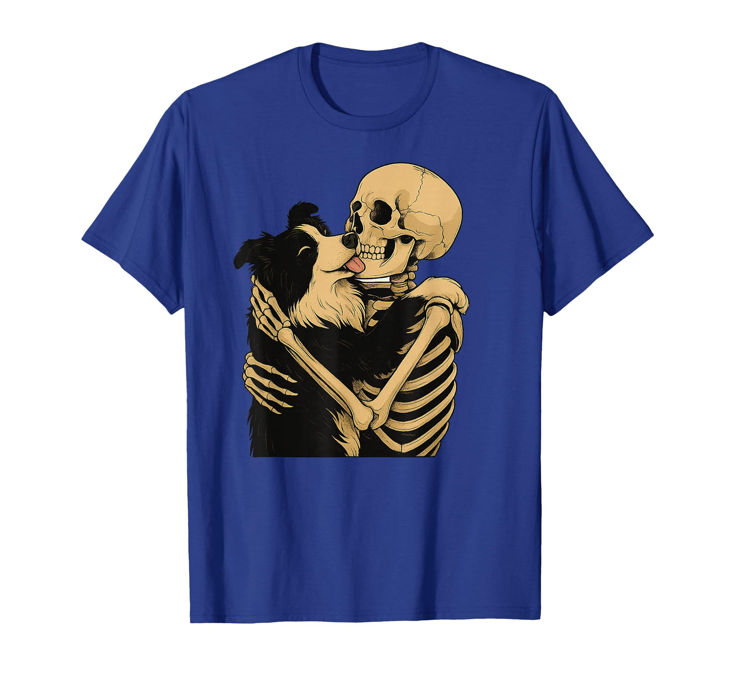 Skeleton Hugging Border Collie Dog Halloween T-Shirt