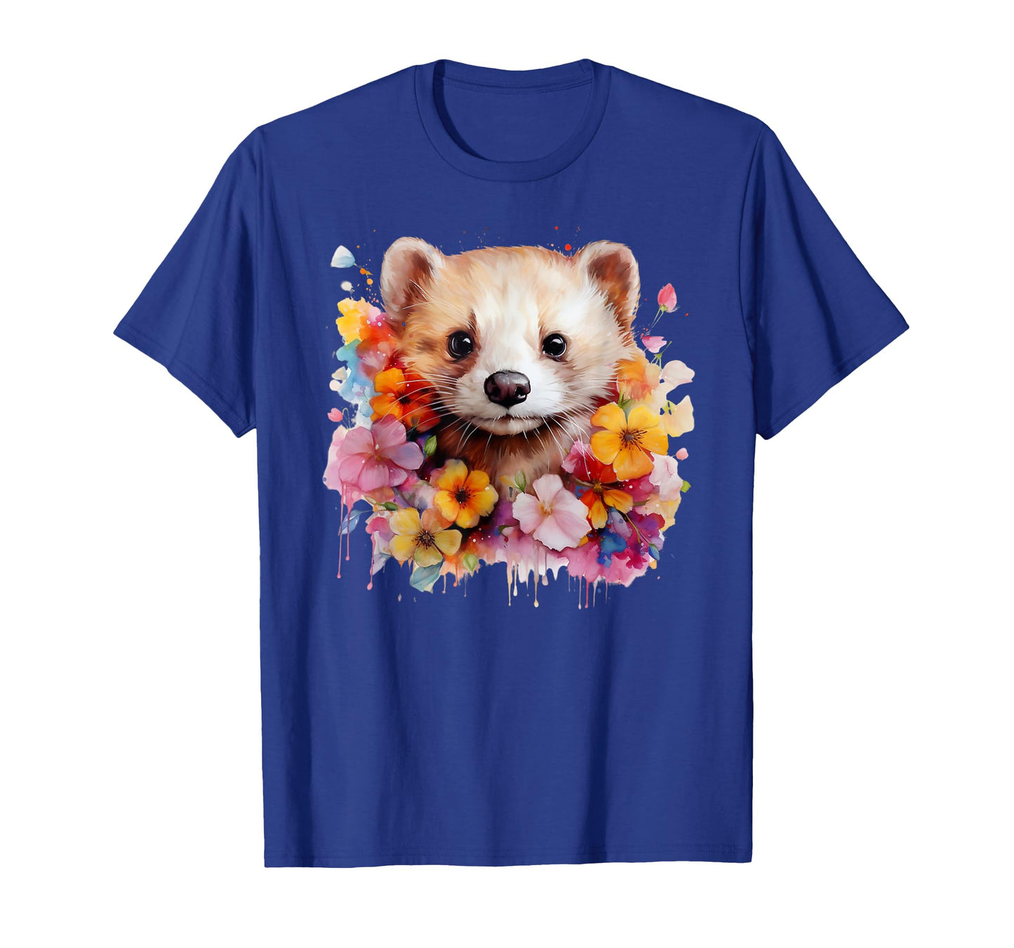 Pet Ferret Nature Portrait Artistic Watercolor Ferret Mom T-Shirt