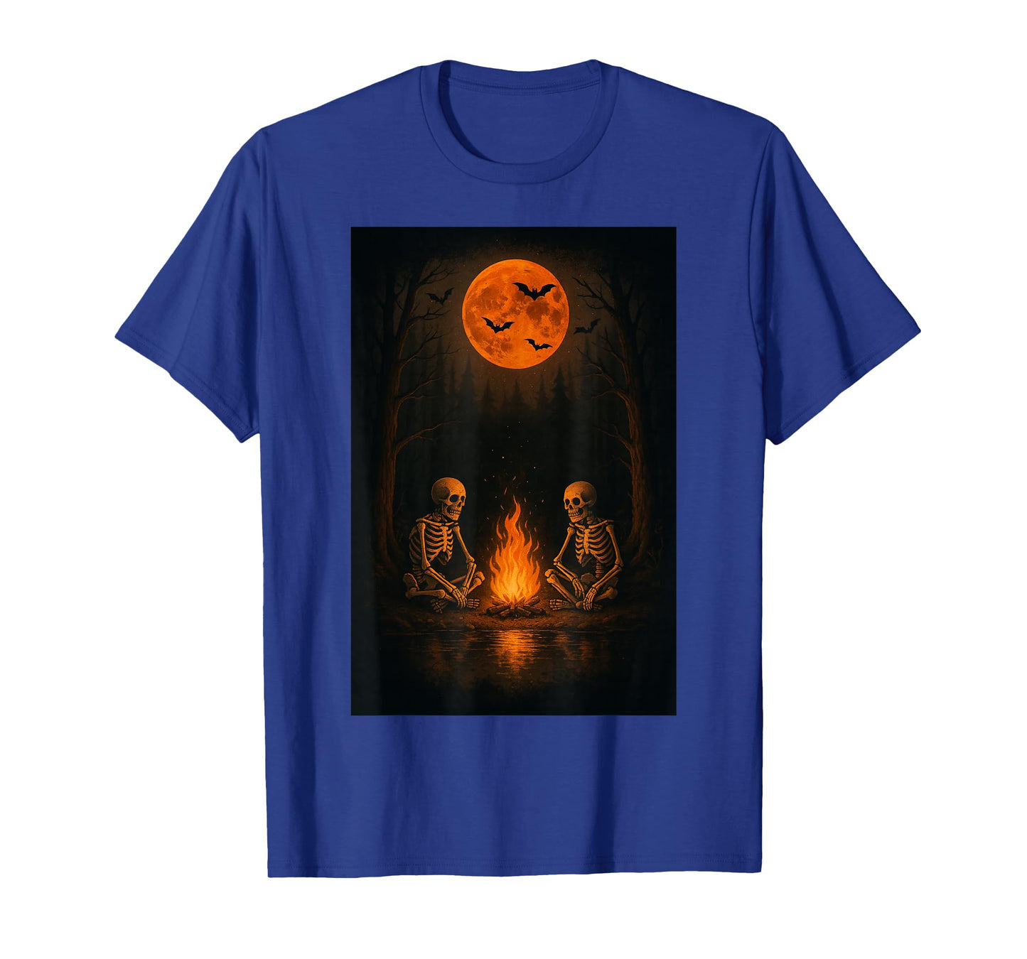 Vintage Halloween Skeleton in The Forest Campfire Spooky T-Shirt