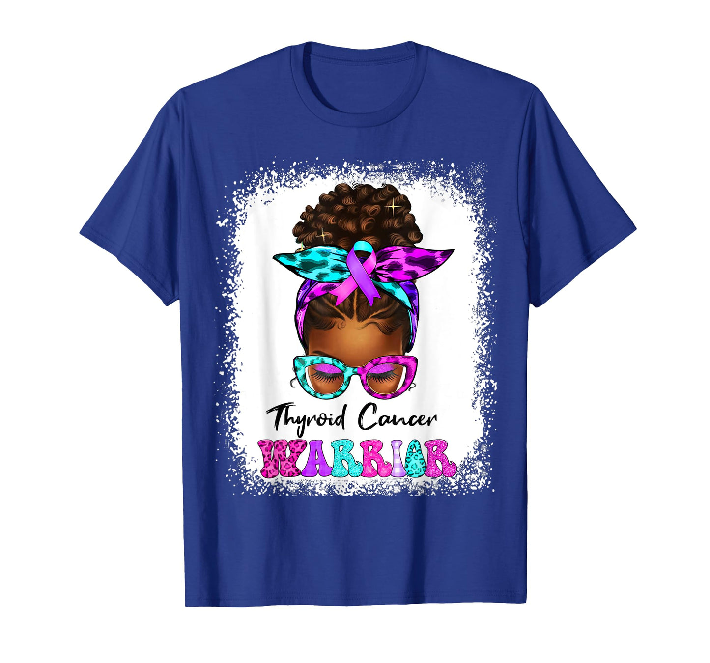 Black Messy Bun Hair Women Thyroid Cancer Warrior T-Shirt