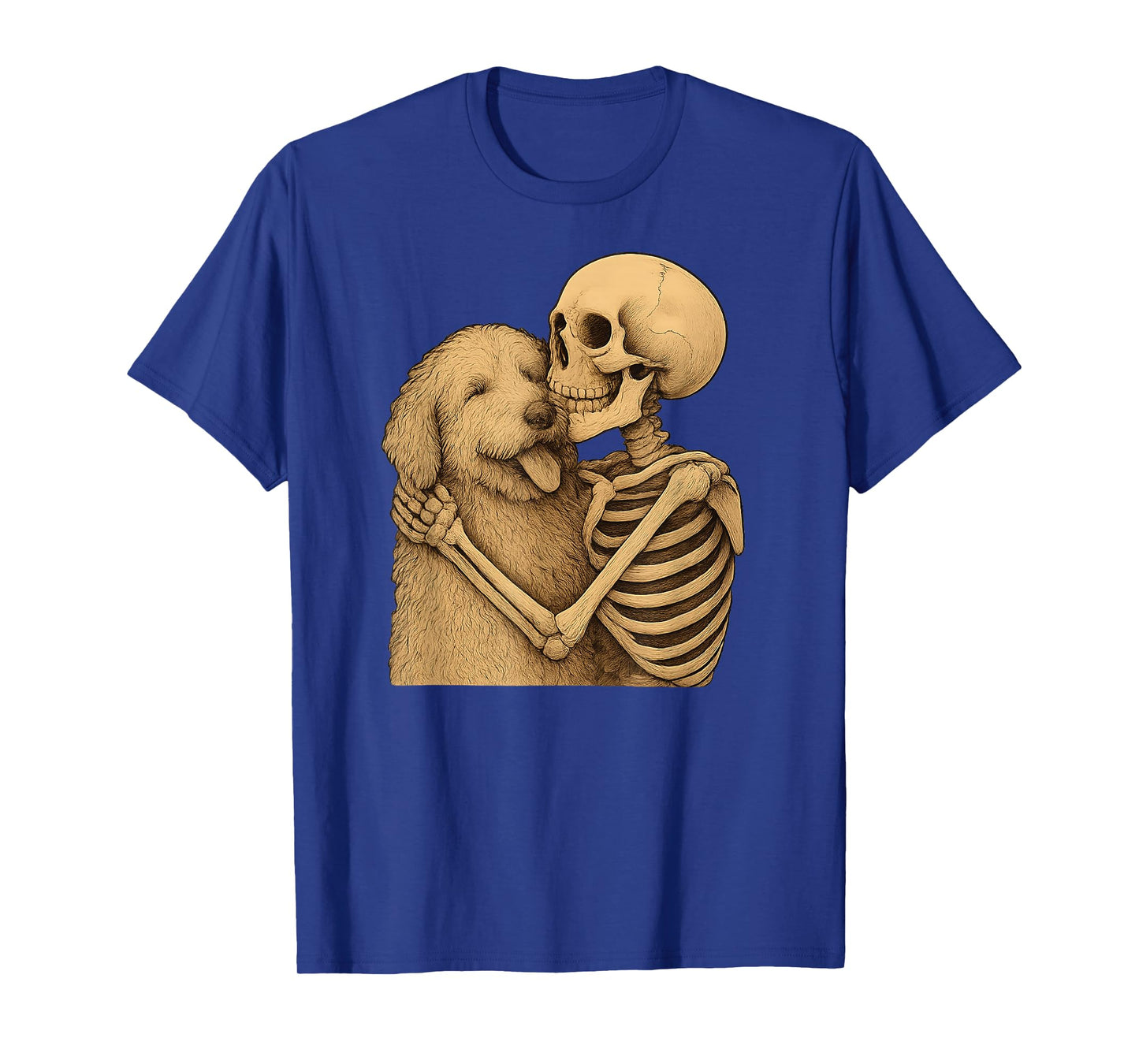 Skeleton Hugging Labradoodle Dog Halloween T-Shirt