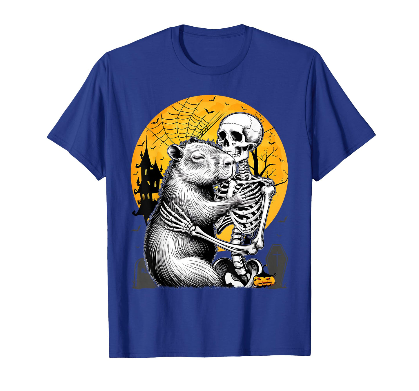 Skeleton Hugging Capybara Halloween Capy Lover Spooky Season T-Shirt
