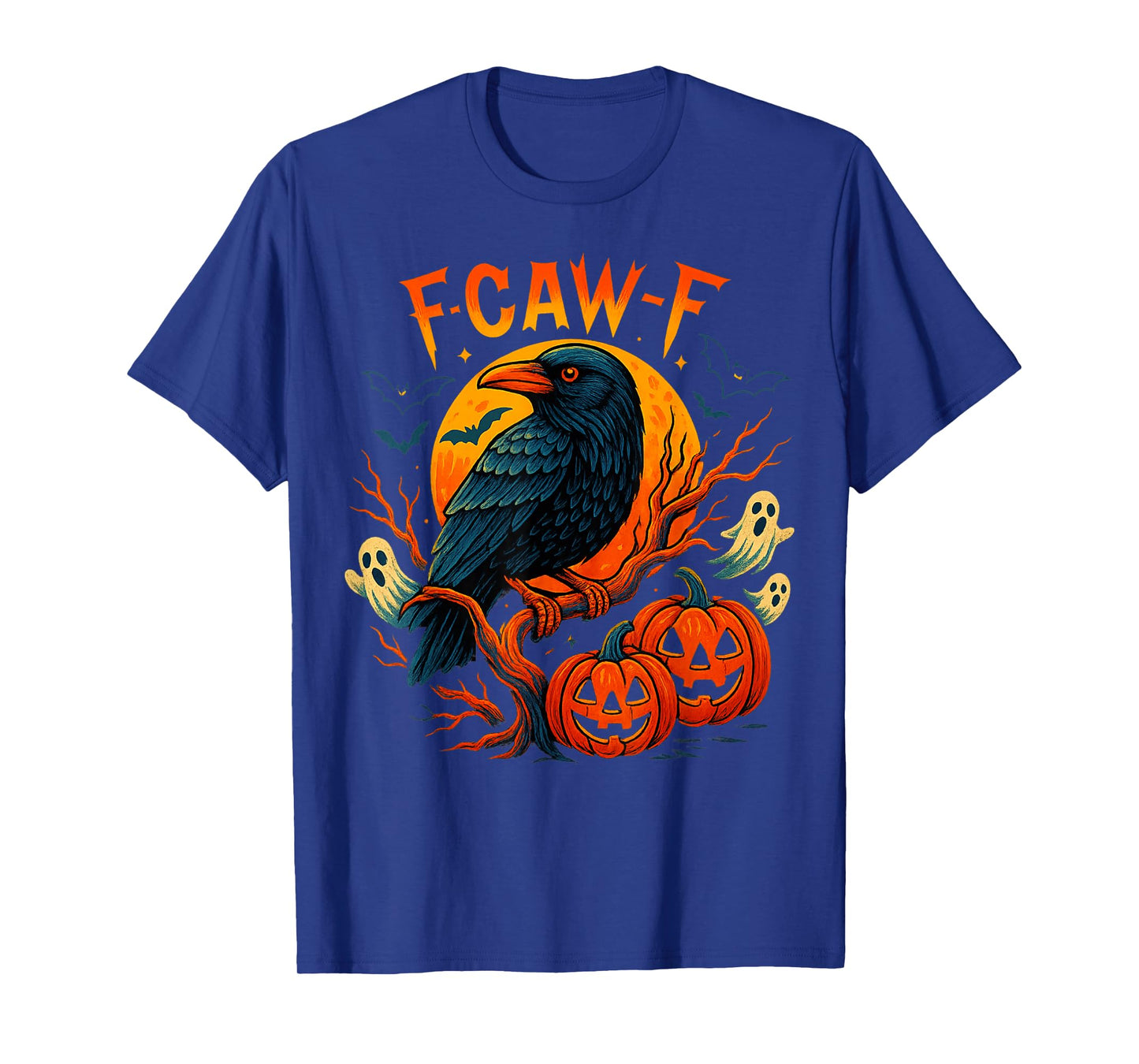 Funny F Caw F Raven Moon Spooky Graphic Halloween Crow Pun T-Shirt