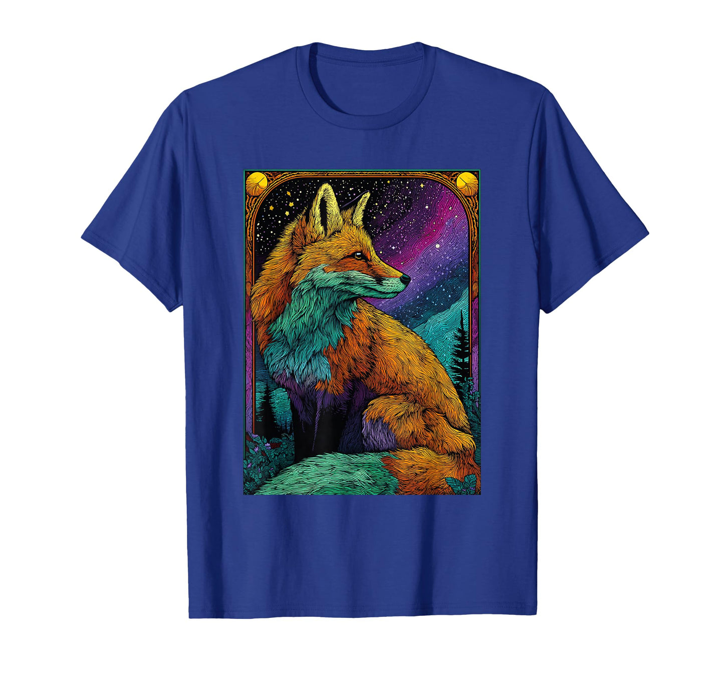 Psychedelic Fox Tee Colorful Forest Night Animal T-Shirt