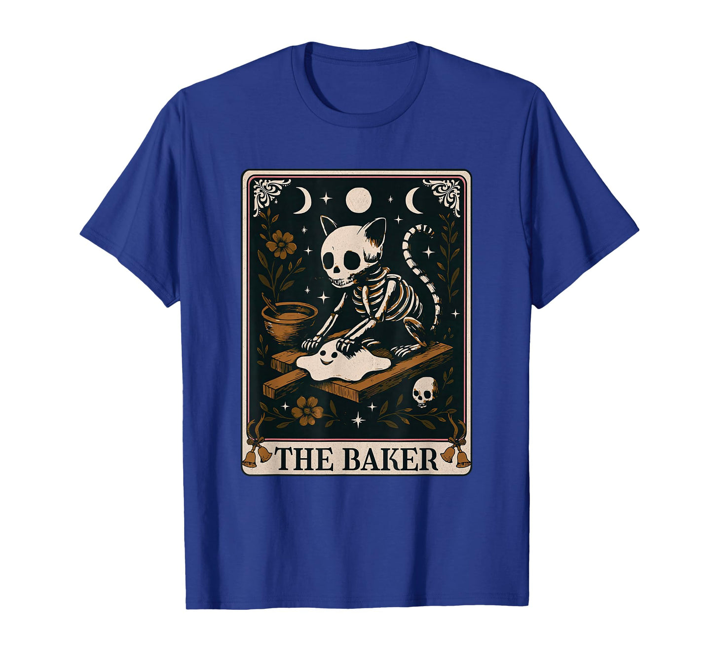 Skeleton Cat Kneading Biscuits Tarot Card Halloween Baker T-Shirt