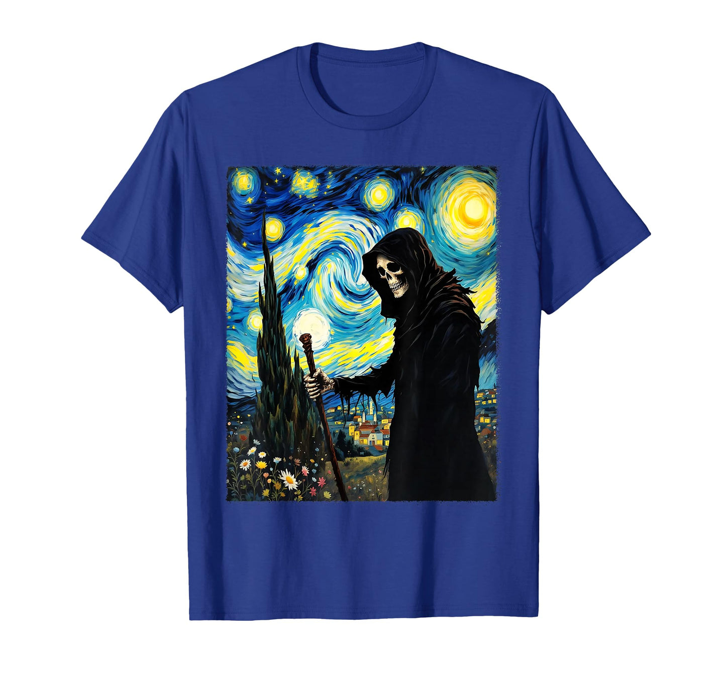 Grim Reaper Van Gogh Starry Night Halloween Party Costume T-Shirt