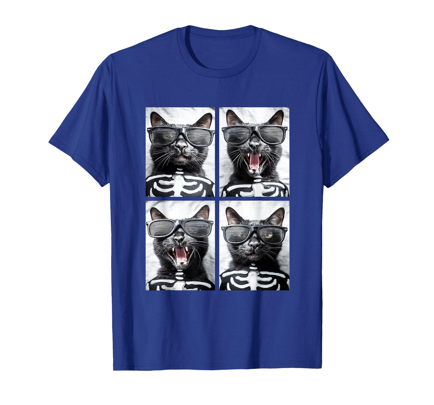 Black Cats with Sunglasses Skeleton Costume Funny Halloween T-Shirt