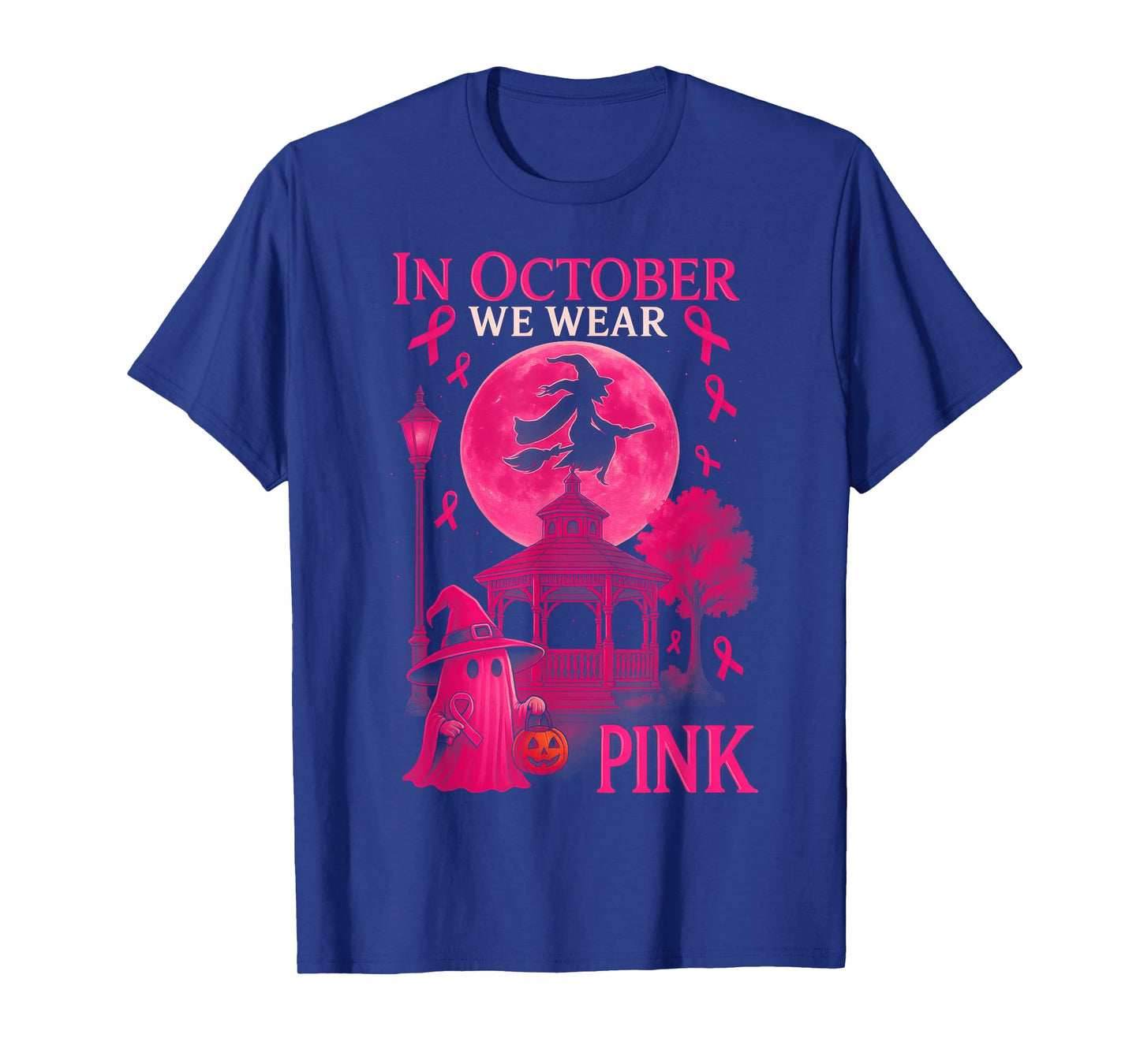 HUGvyn in October We Wear Pink Witch Halloween Breast Cancer T-Shirt