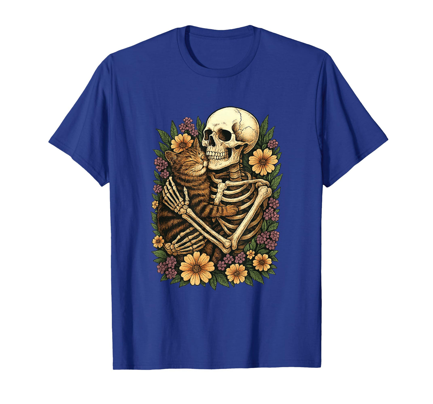 Skeleton Hugging Cat Halloween Costume Cats Lover Men Women T-Shirt