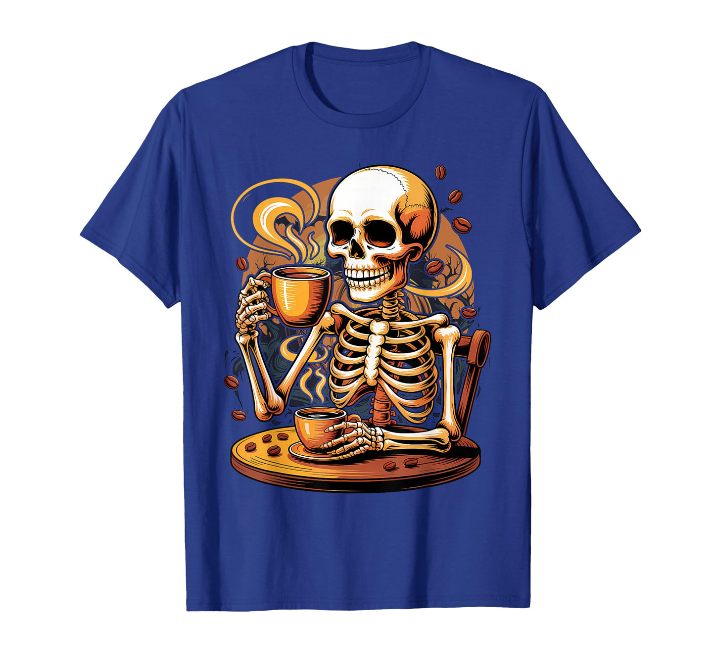 Skeleton Drinking Coffee Halloween Costume Barista Men Women T-Shirt