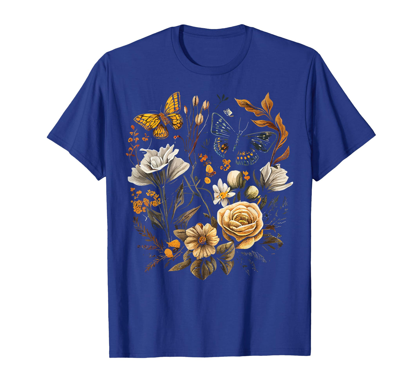 Vintage Pressed Flowers Butterflies Floral Boho Wildflowers T-Shirt
