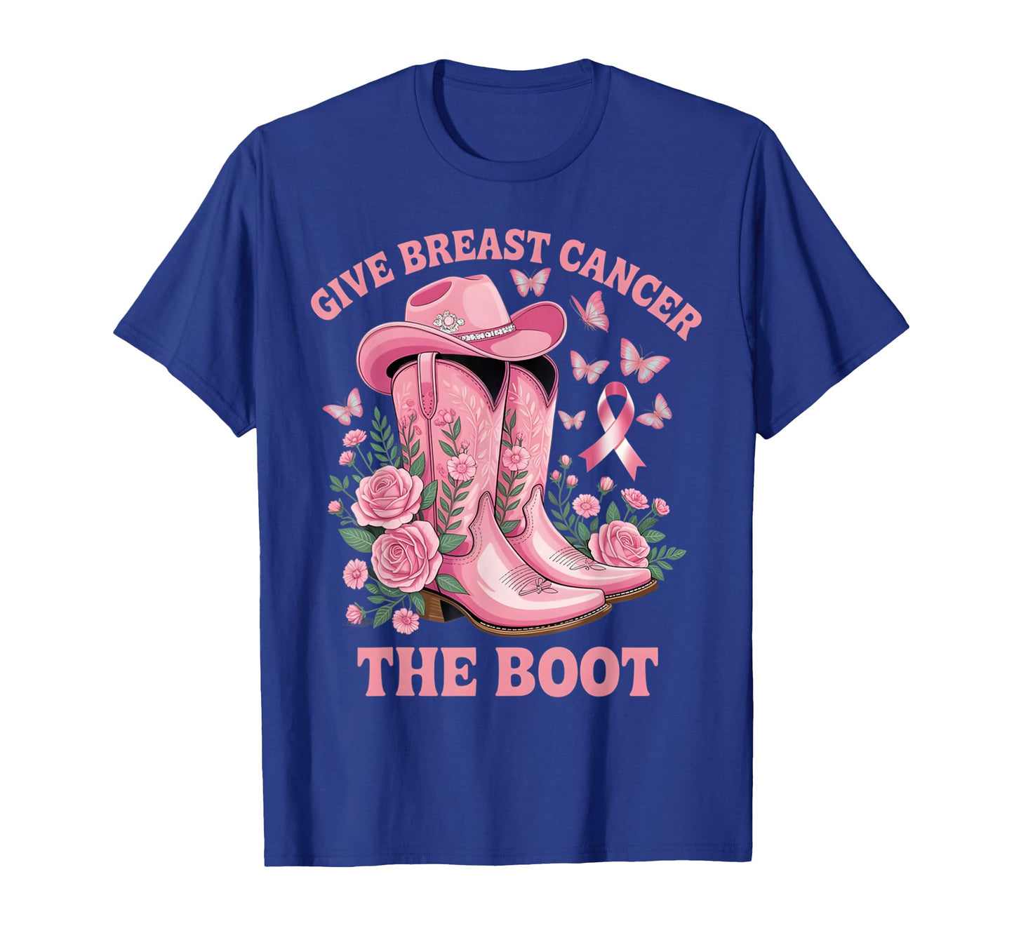 Give Breast Cancer The Boot Cowgirl Cancer Awareness Ribbon T-Shirt