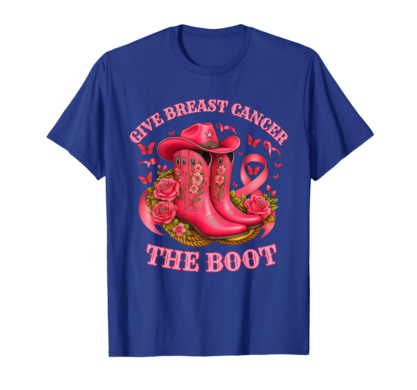 Give Breast Cancer The Boot Cowgirl Pink Ribbon Awareness T-Shirt