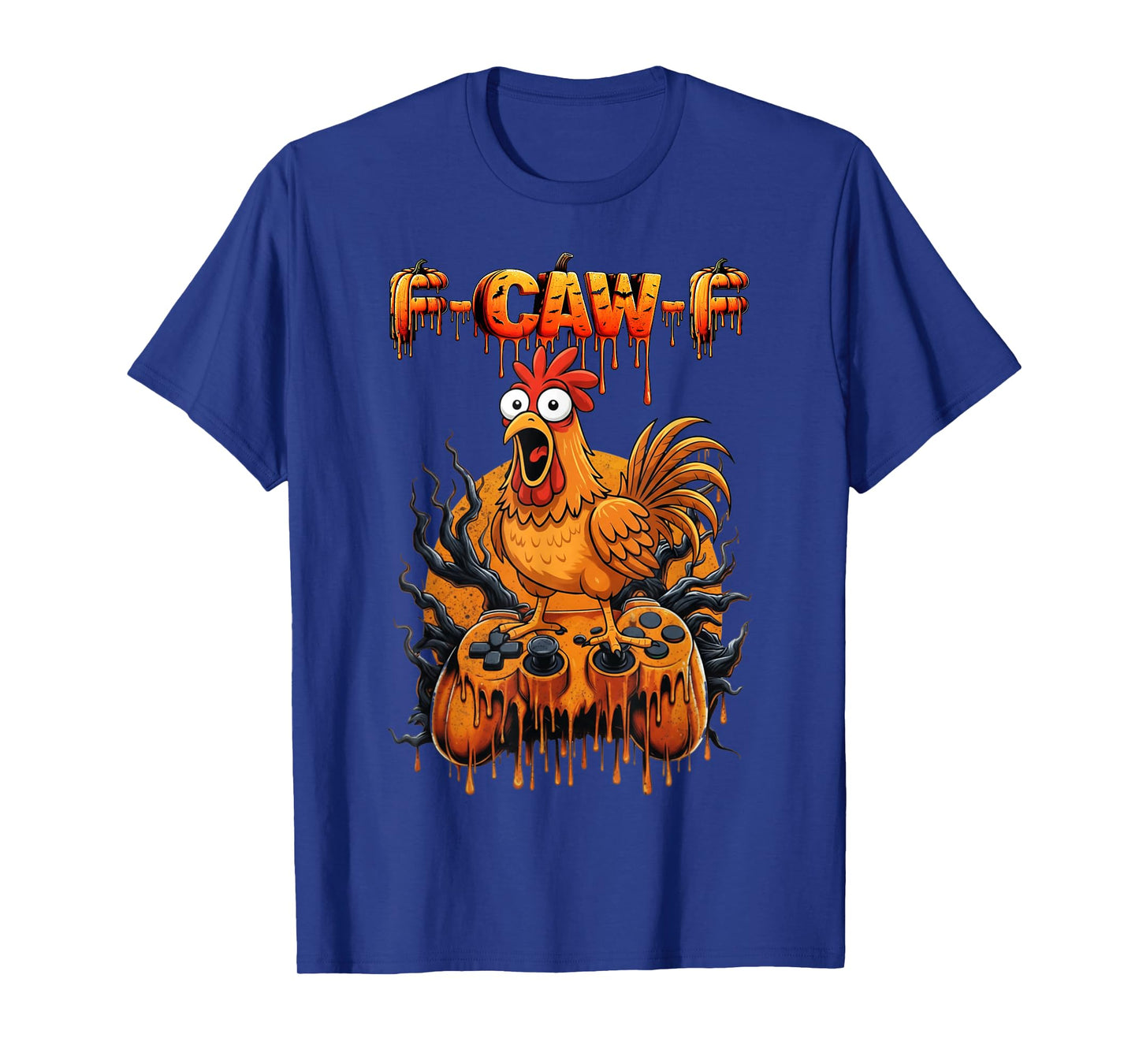 F-CAW-F Halloween Chicken Rooster Gaming Pumpkin Gothic T-Shirt