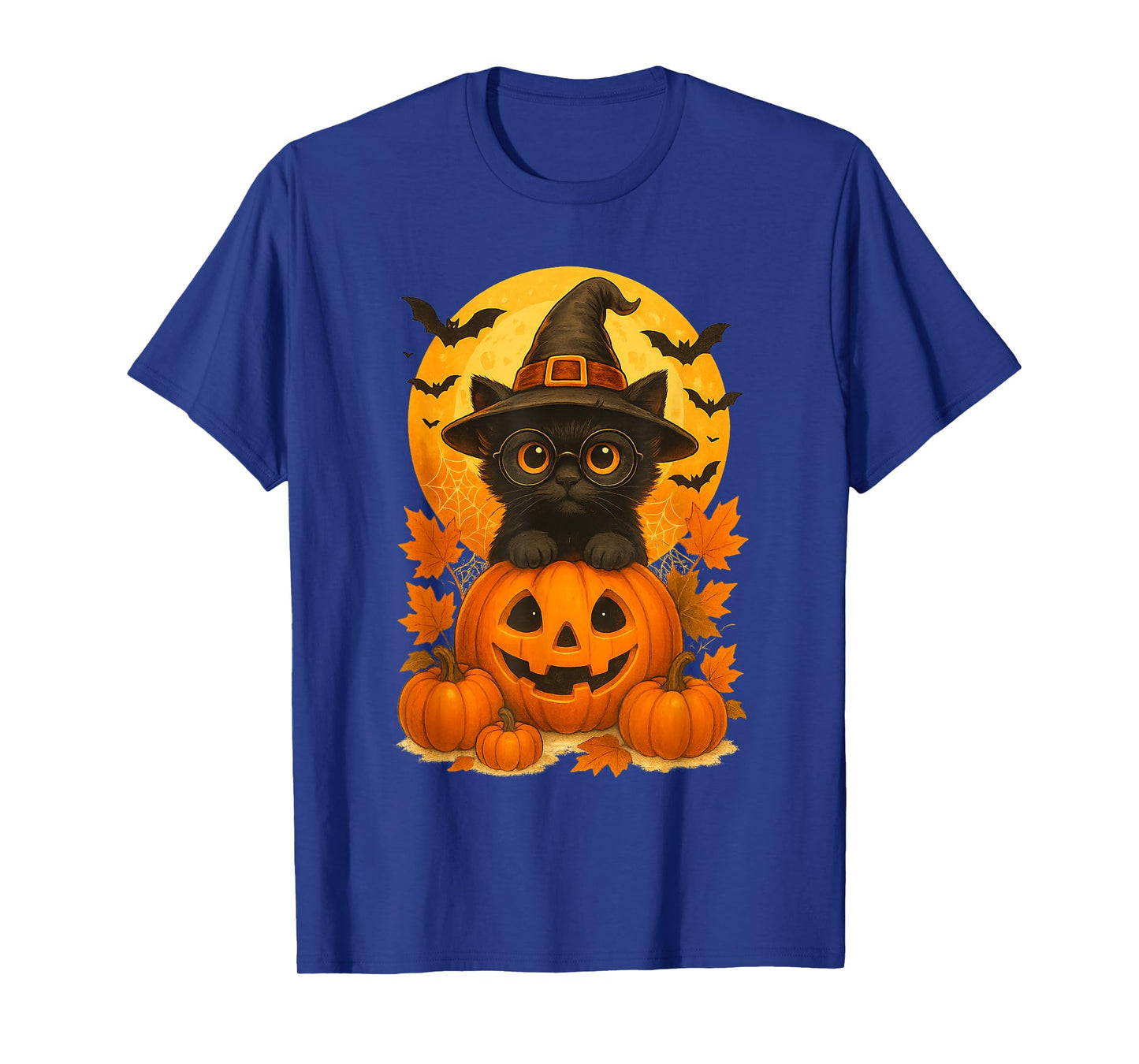 Black Cat Witch Pumpkin Halloween Costume Retro Fall Autumn T-Shirt