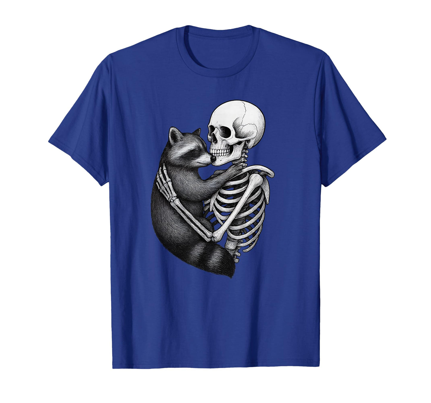 Skeleton Hugging a Raccoon Fall Vibes Halloween Costume Cute T-Shirt
