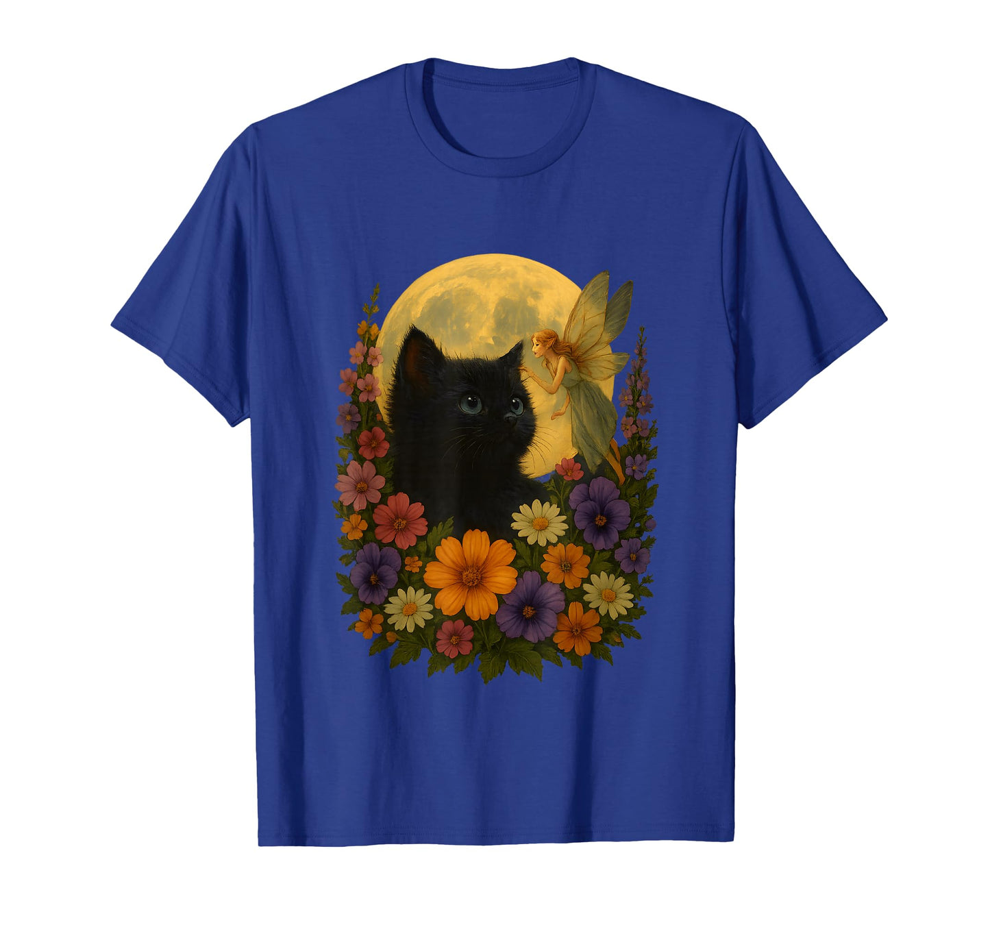 Kitten Moon Wildflowers Tee Fairycore Whimsical Floral Cat T-Shirt